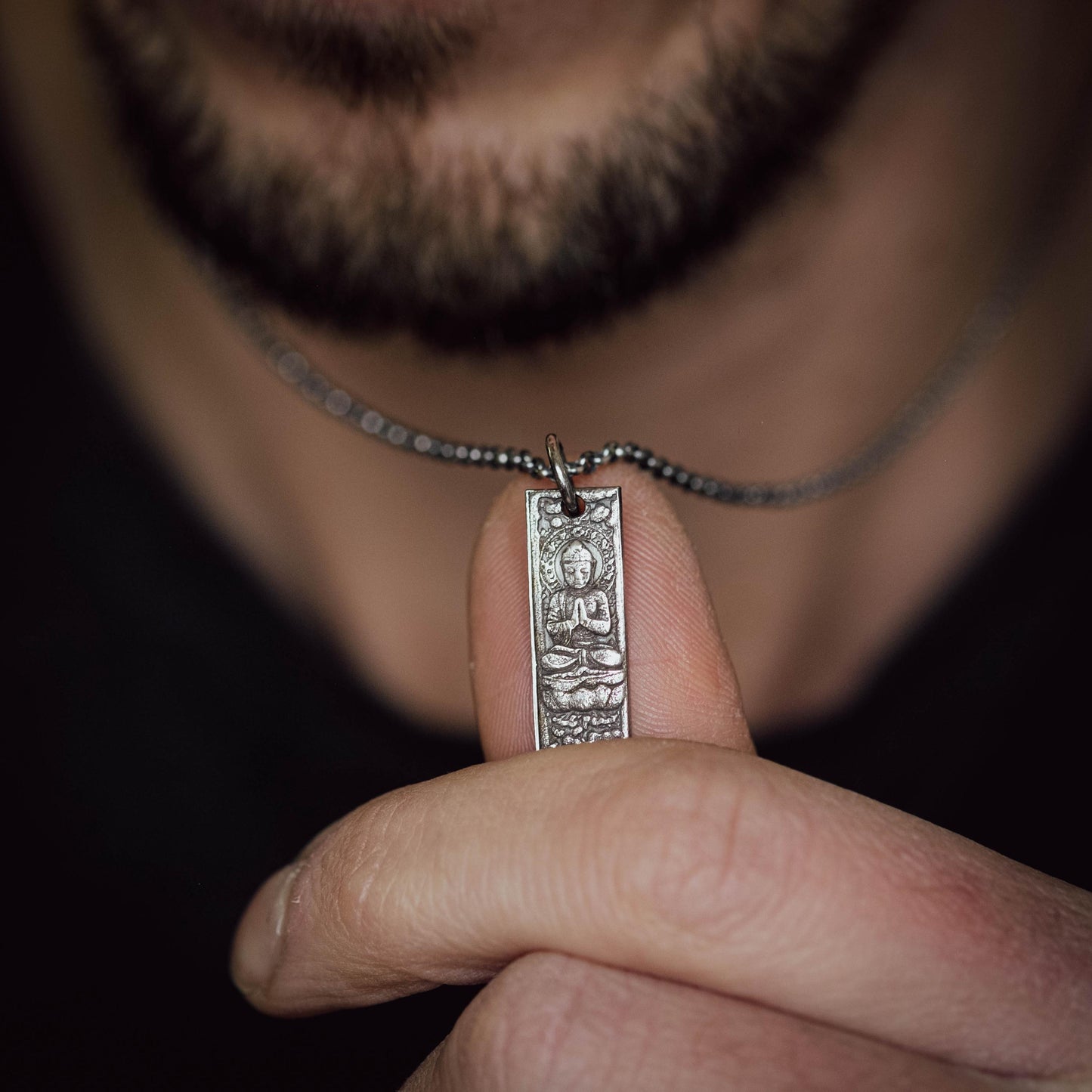 Silver Rustic Buddha Meditation Necklace, Buddhist Yoga Handmade Spiritual Jewelry, Mindfulness Gift for Him, Anxiety Relief