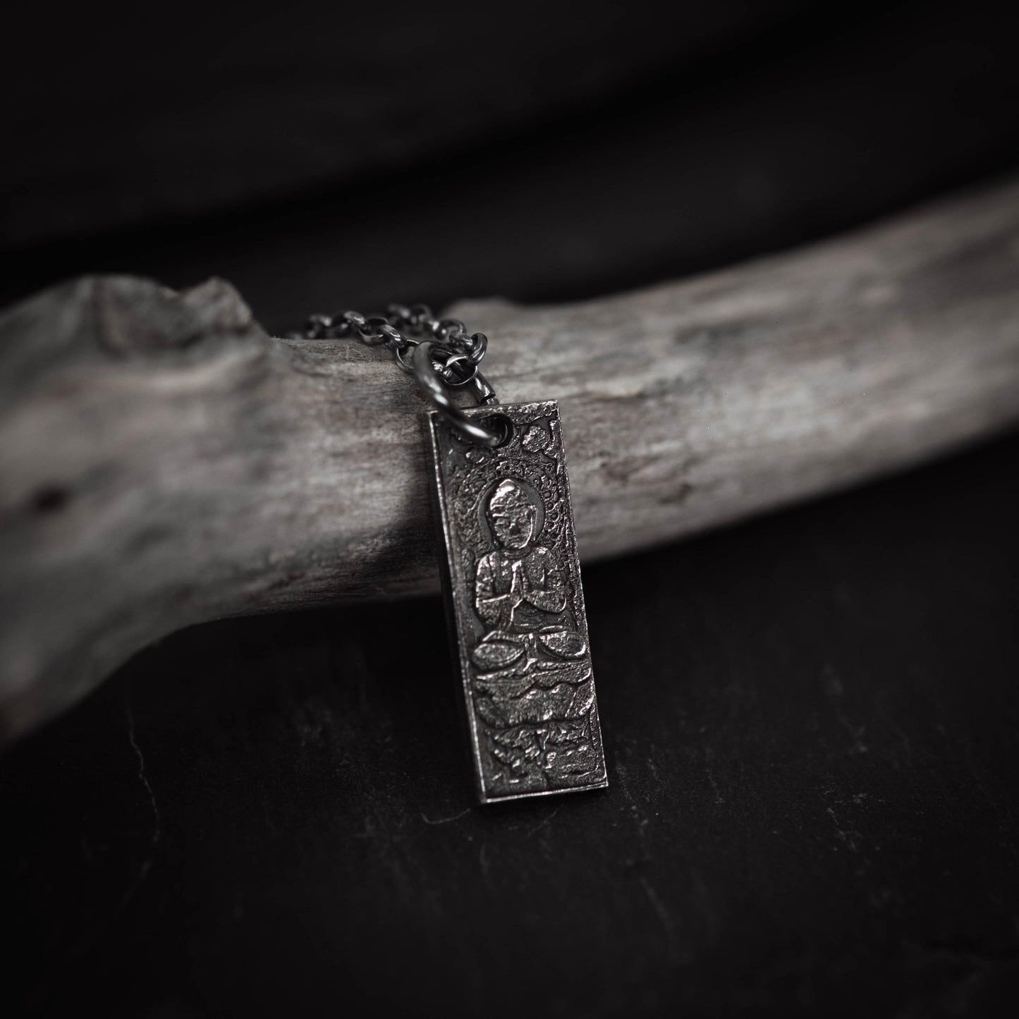 Silver Rustic Buddha Meditation Necklace, Buddhist Yoga Handmade Spiritual Jewelry, Mindfulness Gift for Him, Anxiety Relief