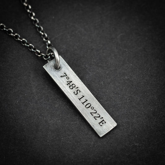 Custom GPS coordinates bar silver necklace, Personalized engraved mens Jewelry, Coordinates gift for him, unique Christmas gifts