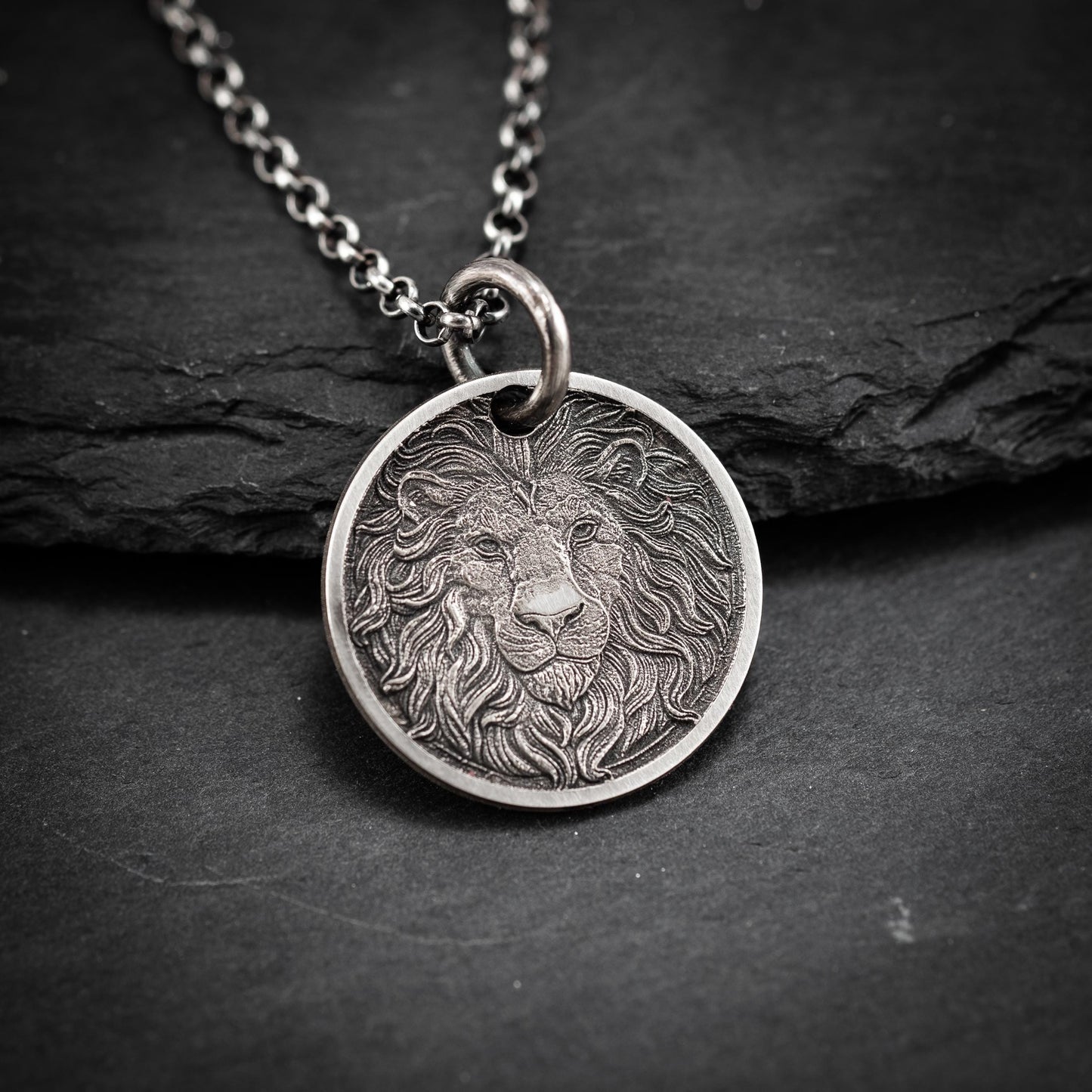 Wild Lion head Silver pendant necklace, Protection Strength amulet Leo zodiac necklace, oxidized Astrology jewelry, mens silver gift