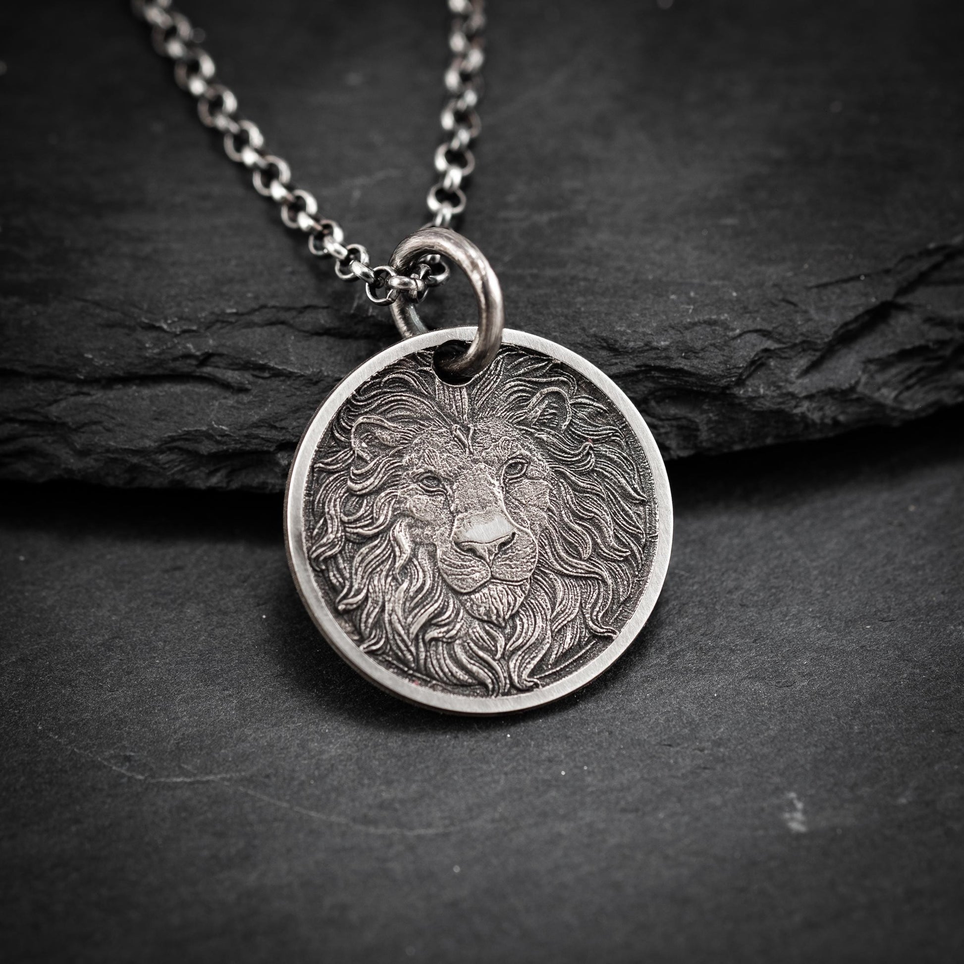 Wild Lion head Silver pendant necklace, Protection Strength amulet Leo zodiac necklace, oxidized Astrology jewelry, mens silver gift