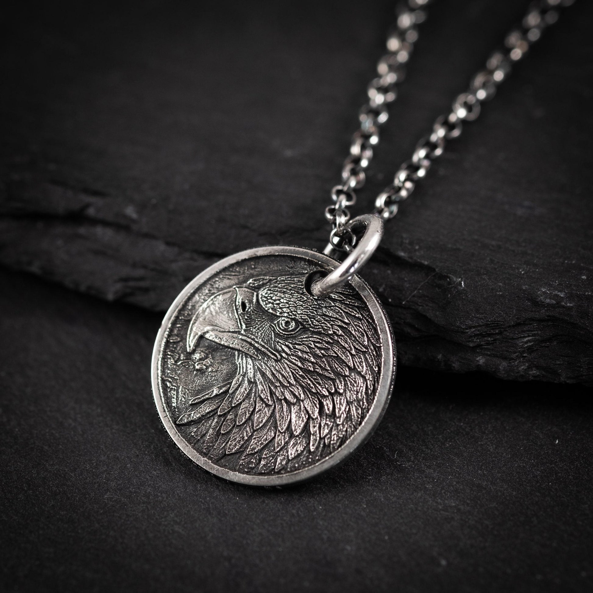 Handmade Sterling Silver American Eagle Coin Pendant Necklace