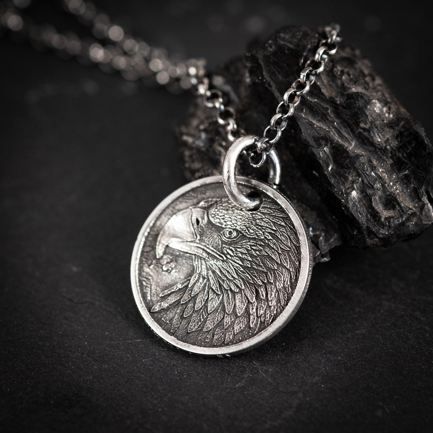 Handmade Sterling Silver American Eagle Coin Pendant Necklace