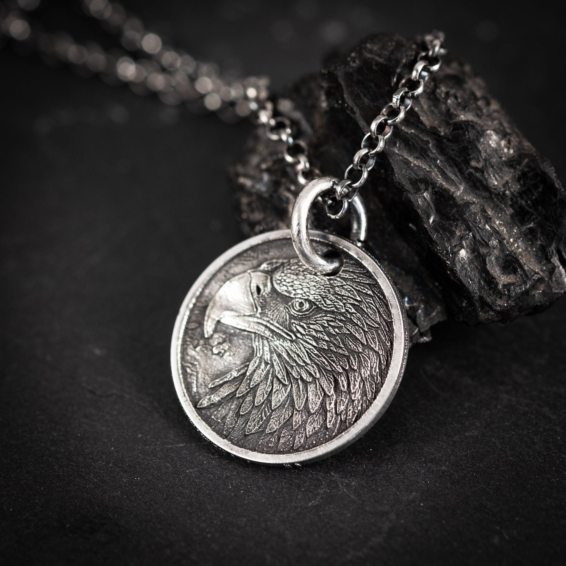 Handmade Sterling Silver American Eagle Coin Pendant Necklace
