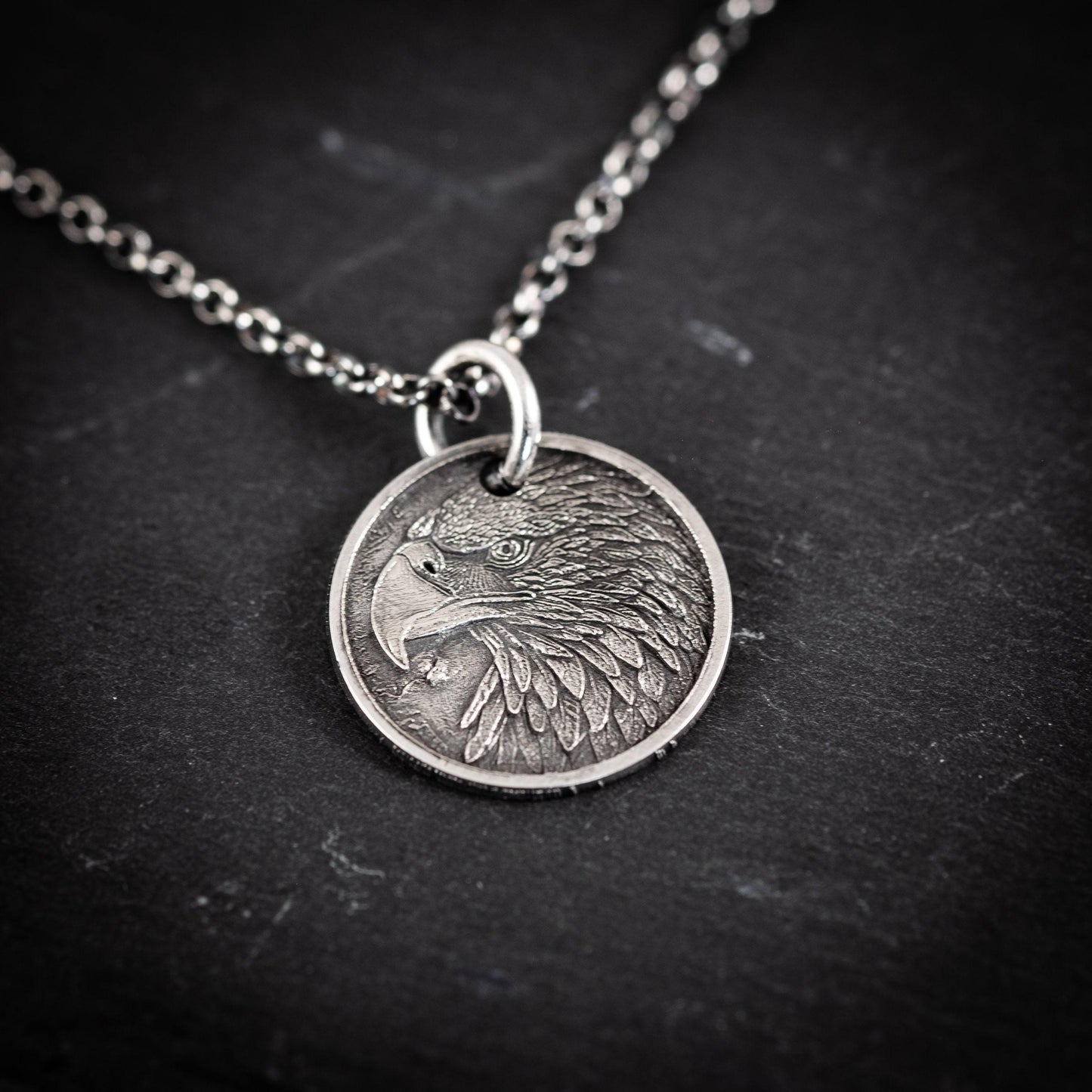 Handmade Sterling Silver American Eagle Coin Pendant Necklace