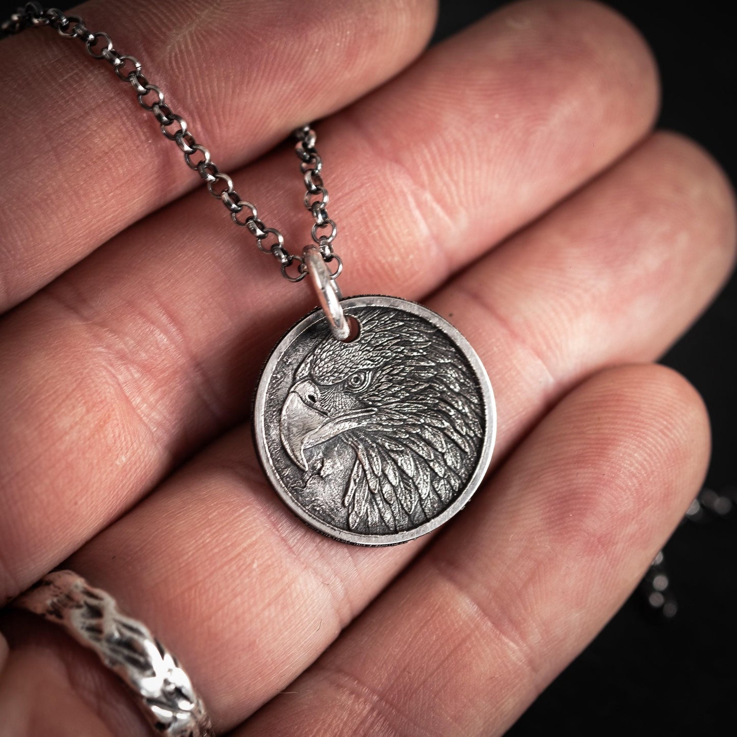 Handmade Sterling Silver American Eagle Coin Pendant Necklace