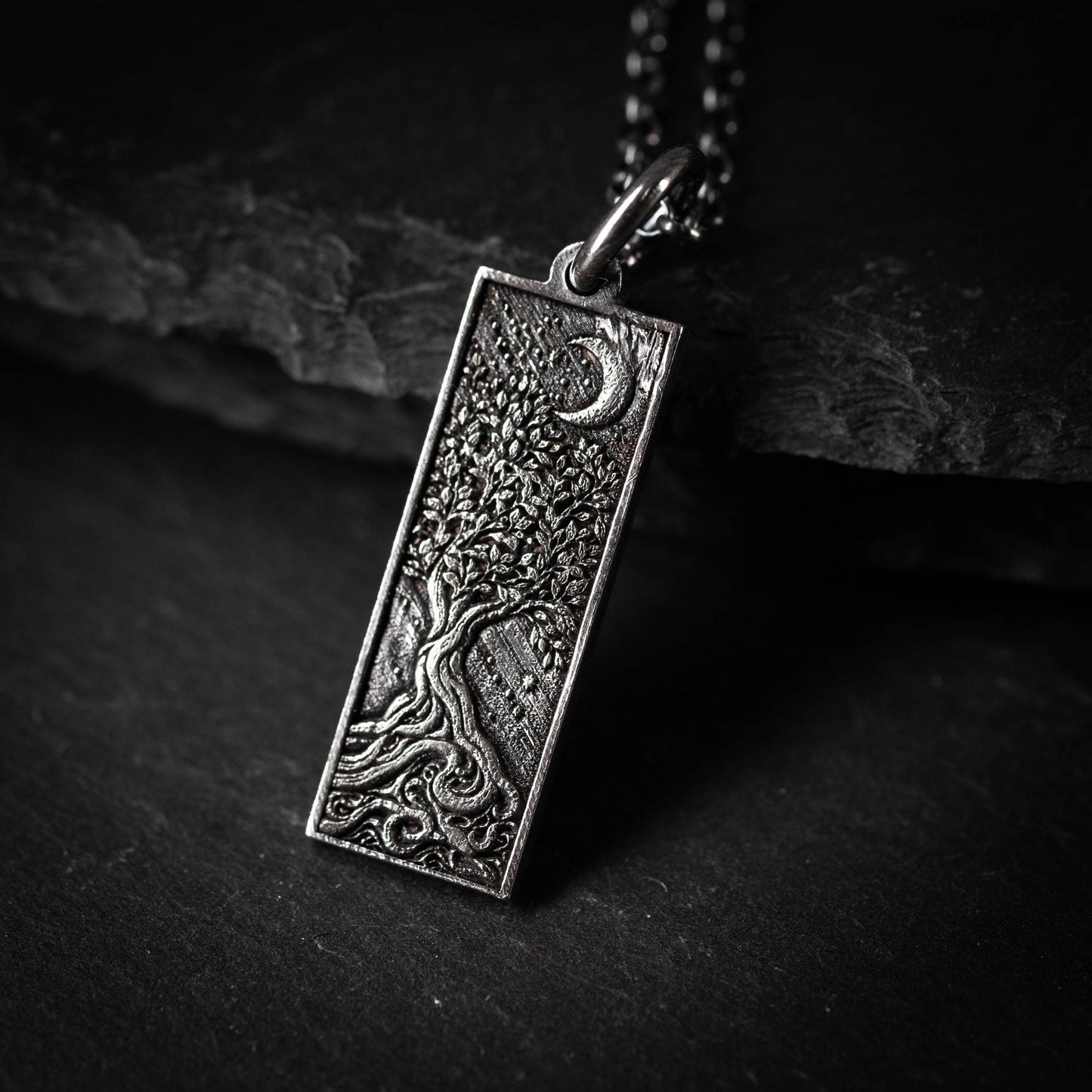 Tree of Life and Crescent Moon Silver Pendant – Handmade Sterling Silver Nature Necklace, Celestial Jewelry Gift, Personalized