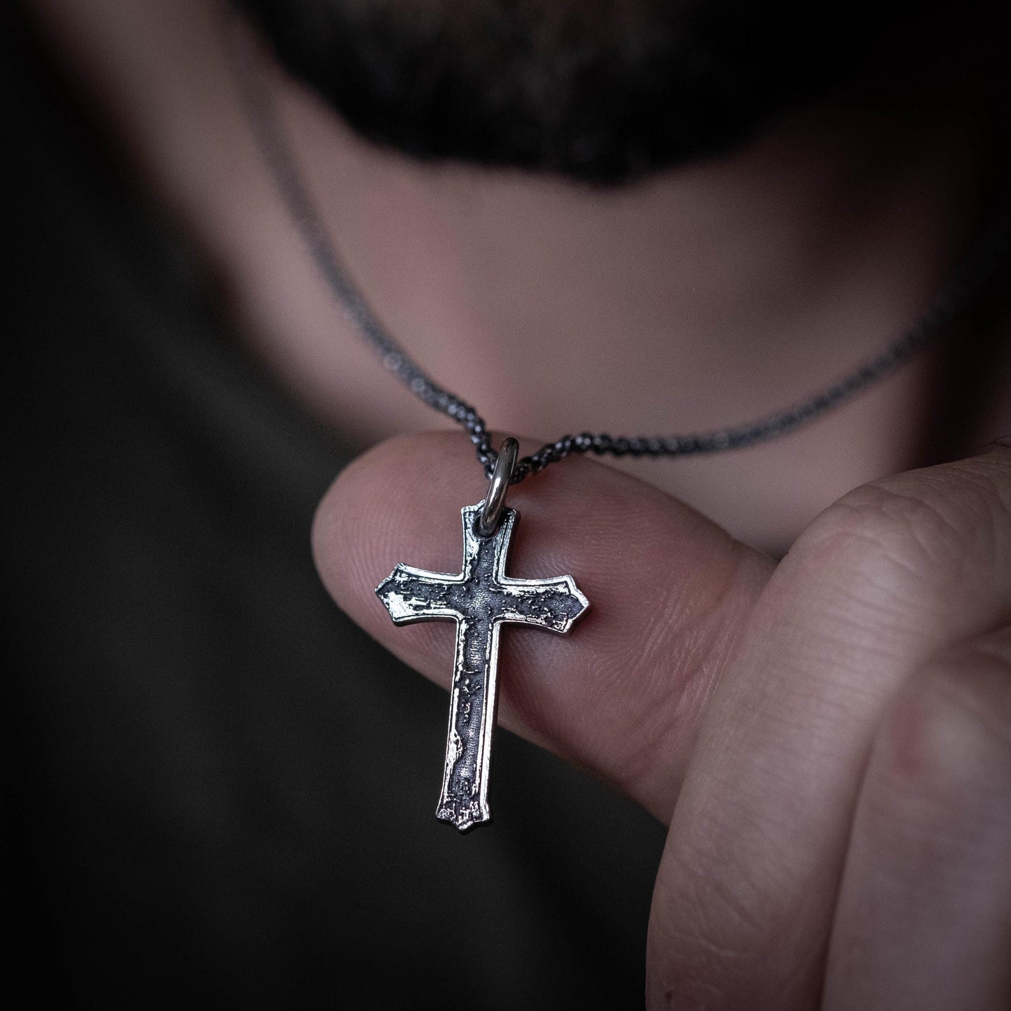 Men’s Silver Cross Necklace – Personalized Handmade Christian Jewelry, Faith Symbol Pendant, Religious Gift for Husband or Boyfriend