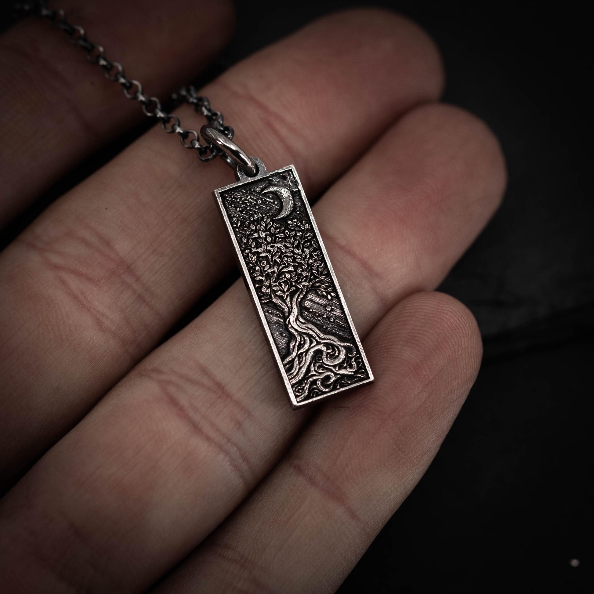 Tree of Life and Crescent Moon Silver Pendant – Handmade Sterling Silver Nature Necklace, Celestial Jewelry Gift, Personalized