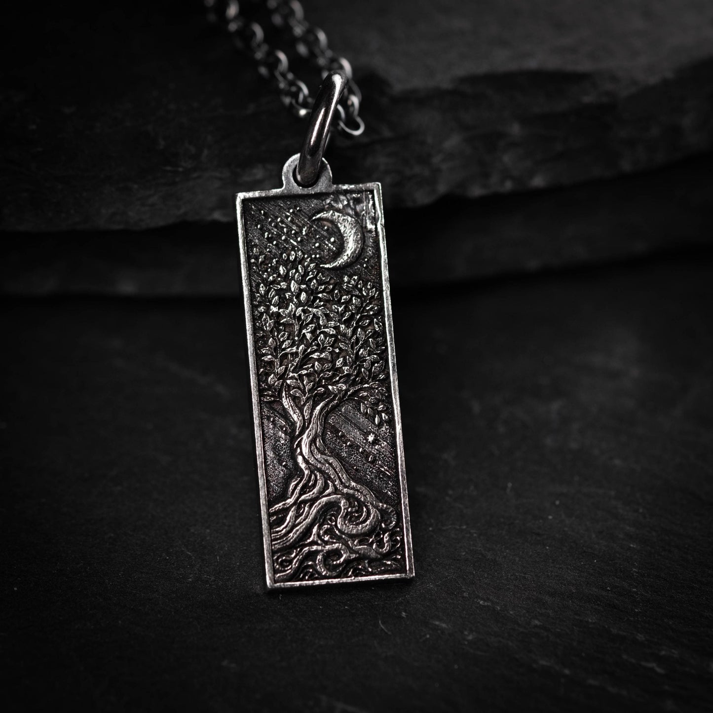Tree of Life and Crescent Moon Silver Pendant – Handmade Sterling Silver Nature Necklace, Celestial Jewelry Gift, Personalized