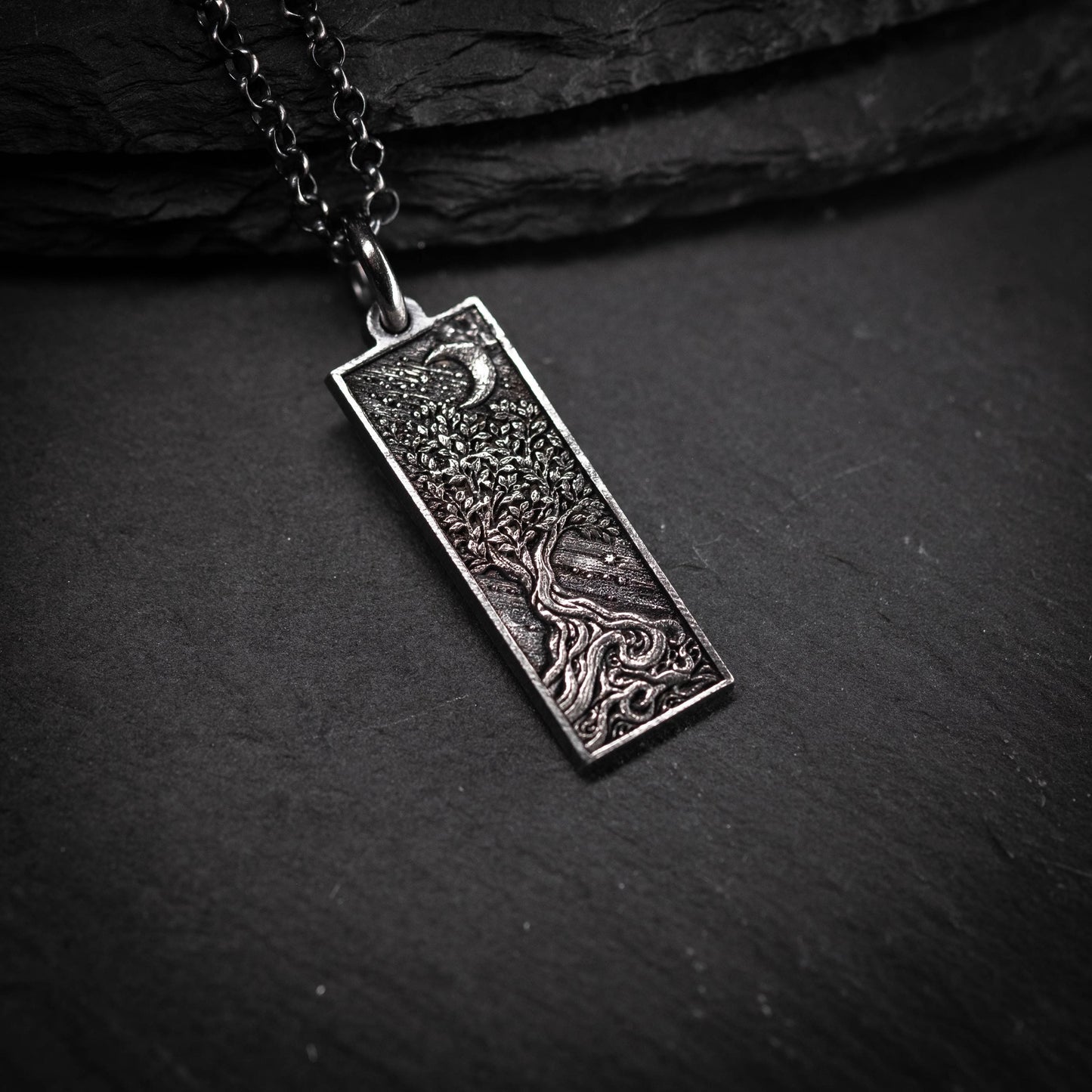 Tree of Life and Crescent Moon Silver Pendant – Handmade Sterling Silver Nature Necklace, Celestial Jewelry Gift, Personalized