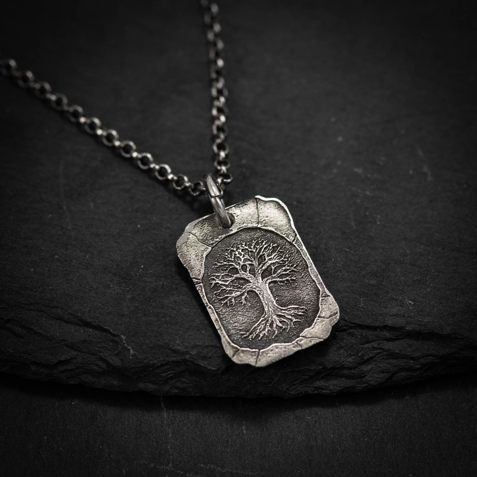 Silver Tree of Life pendant necklace, Unique mens jewelry, Personalized rustic necklace, men gift