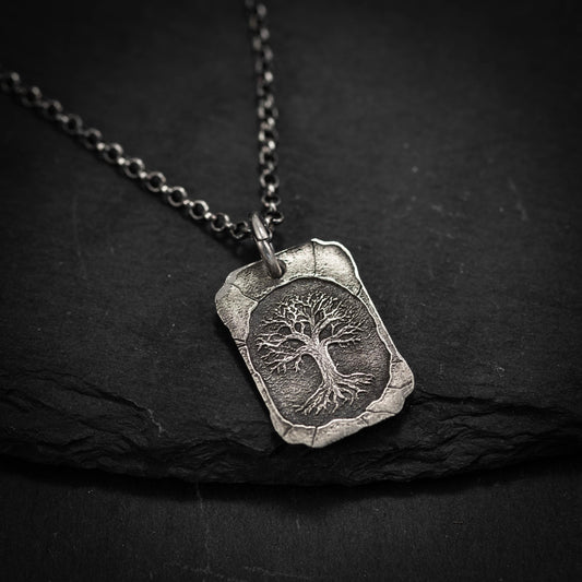 Silver Tree of Life pendant necklace, Unique mens jewelry, Personalized rustic necklace, men gift