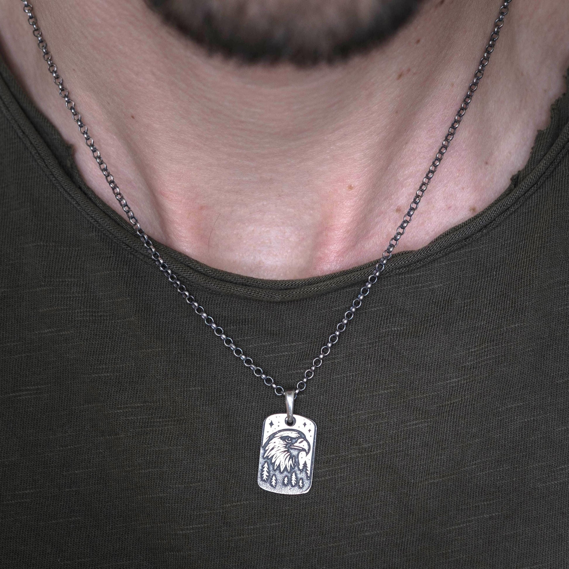 Mens Silver Eagle pendant necklace, Oxidized Personalized Handmade Gift for Him or Her, Bird jewelry
