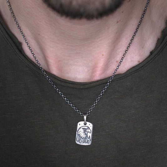 Mens Silver Eagle pendant necklace, Oxidized Personalized Handmade Gift for Him or Her, Bird jewelry