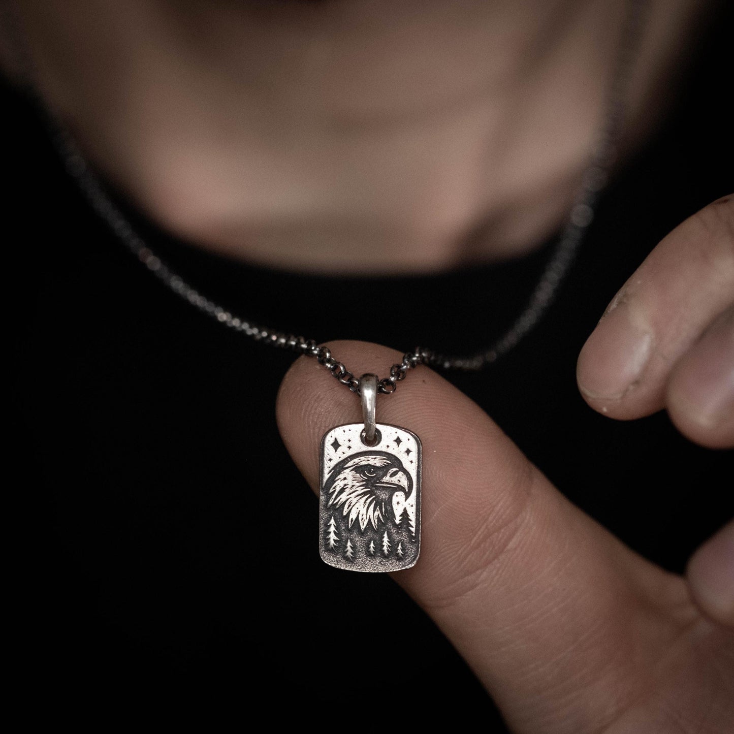 Mens Silver Eagle pendant necklace, Oxidized Personalized Handmade Gift for Him or Her, Bird jewelry