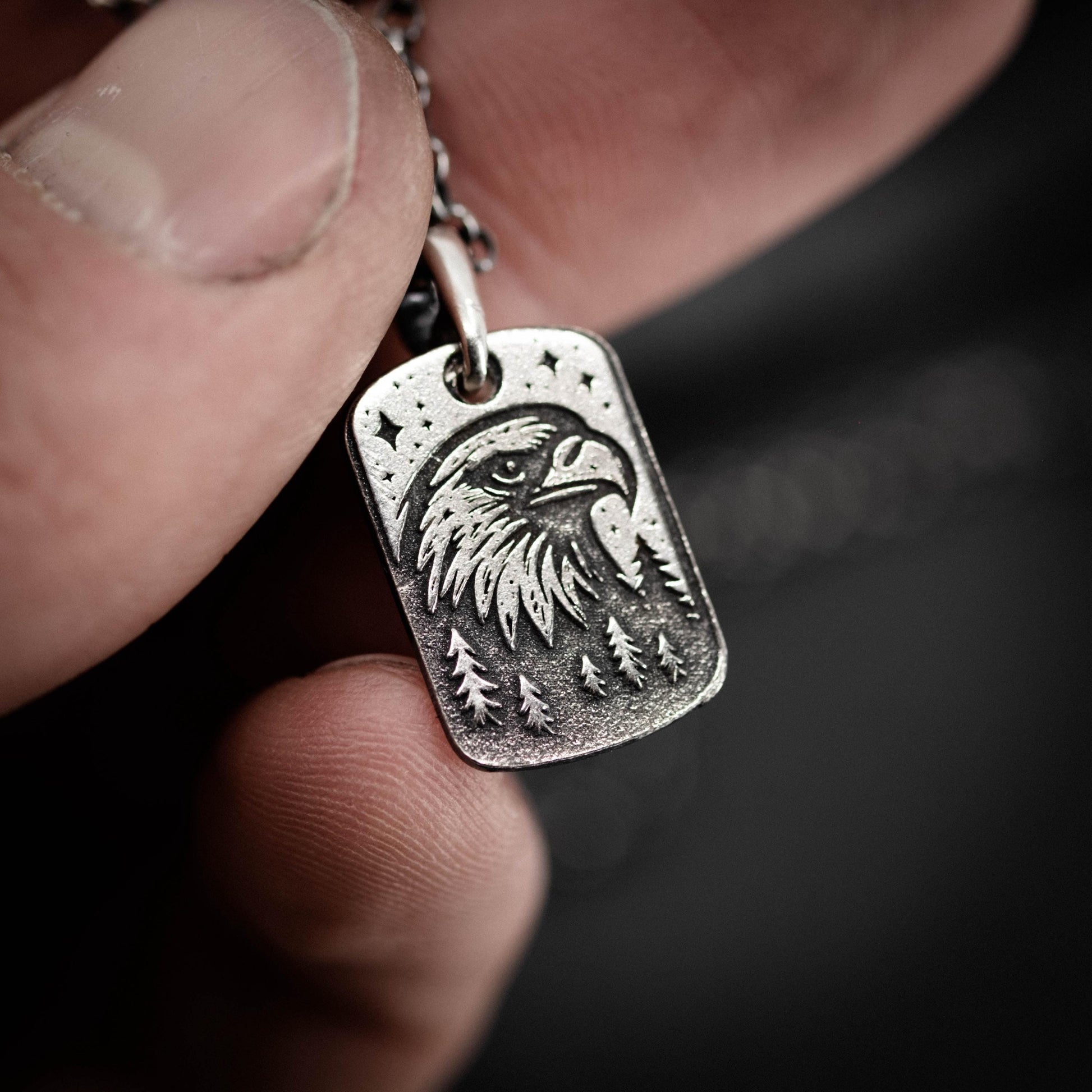 Mens Silver Eagle pendant necklace, Oxidized Personalized Handmade Gift for Him or Her, Bird jewelry