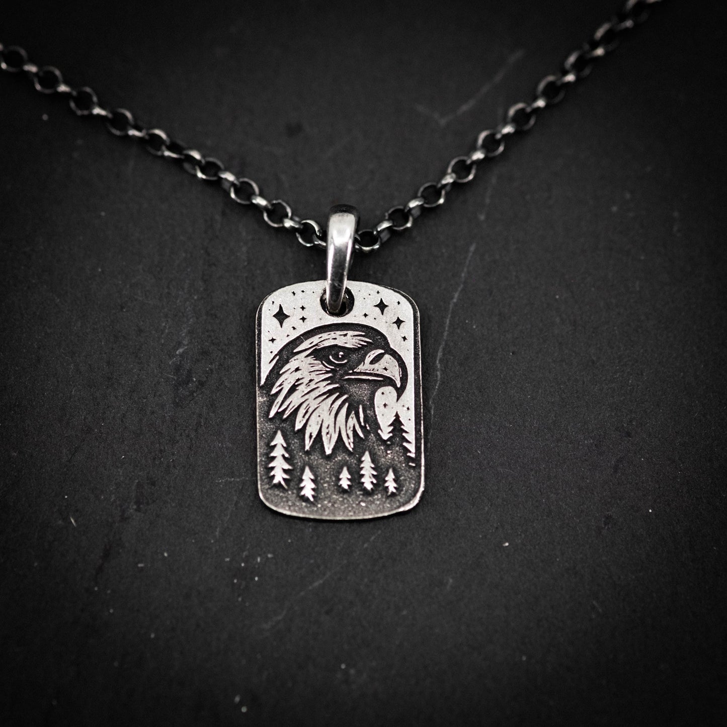 Mens Silver Eagle pendant necklace, Oxidized Personalized Handmade Gift for Him or Her, Bird jewelry