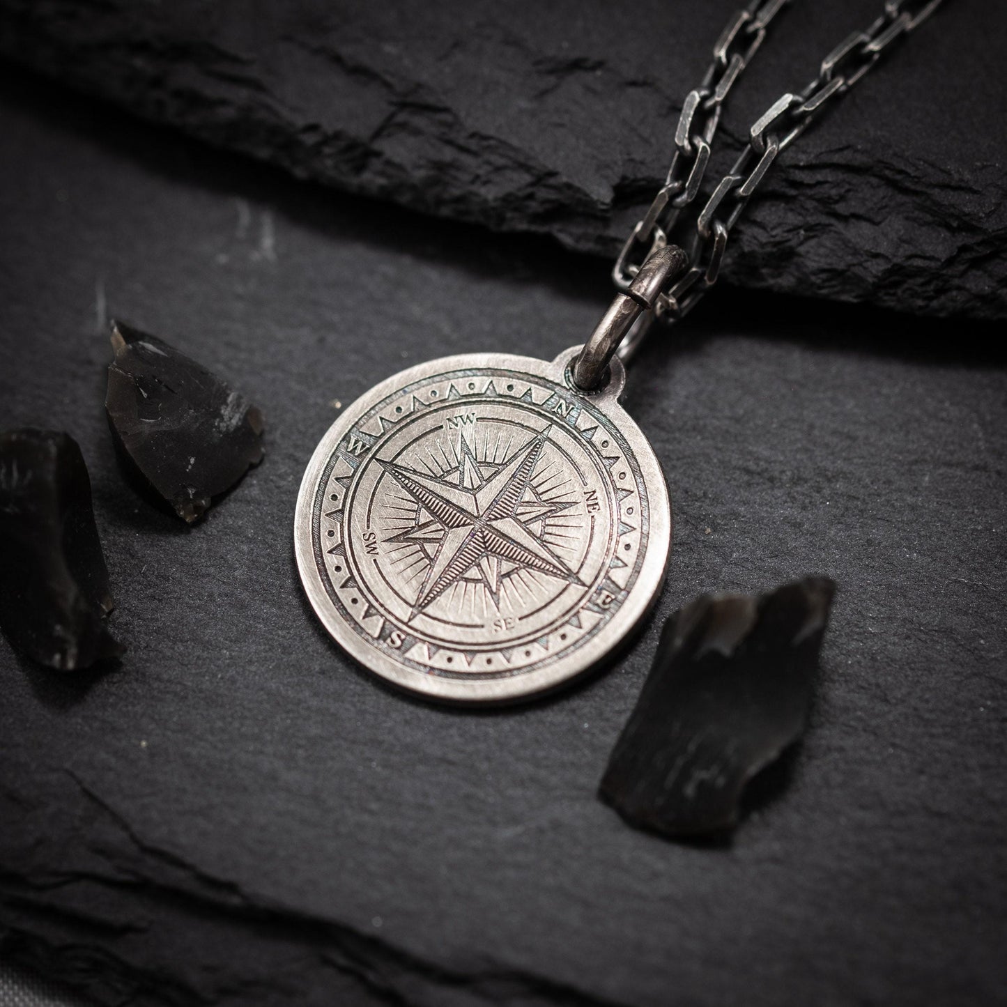 Silver Compass Travel Necklace – Adventure Pendant for Men, Symbolic Jewelry Gift for Explorers and Travelers