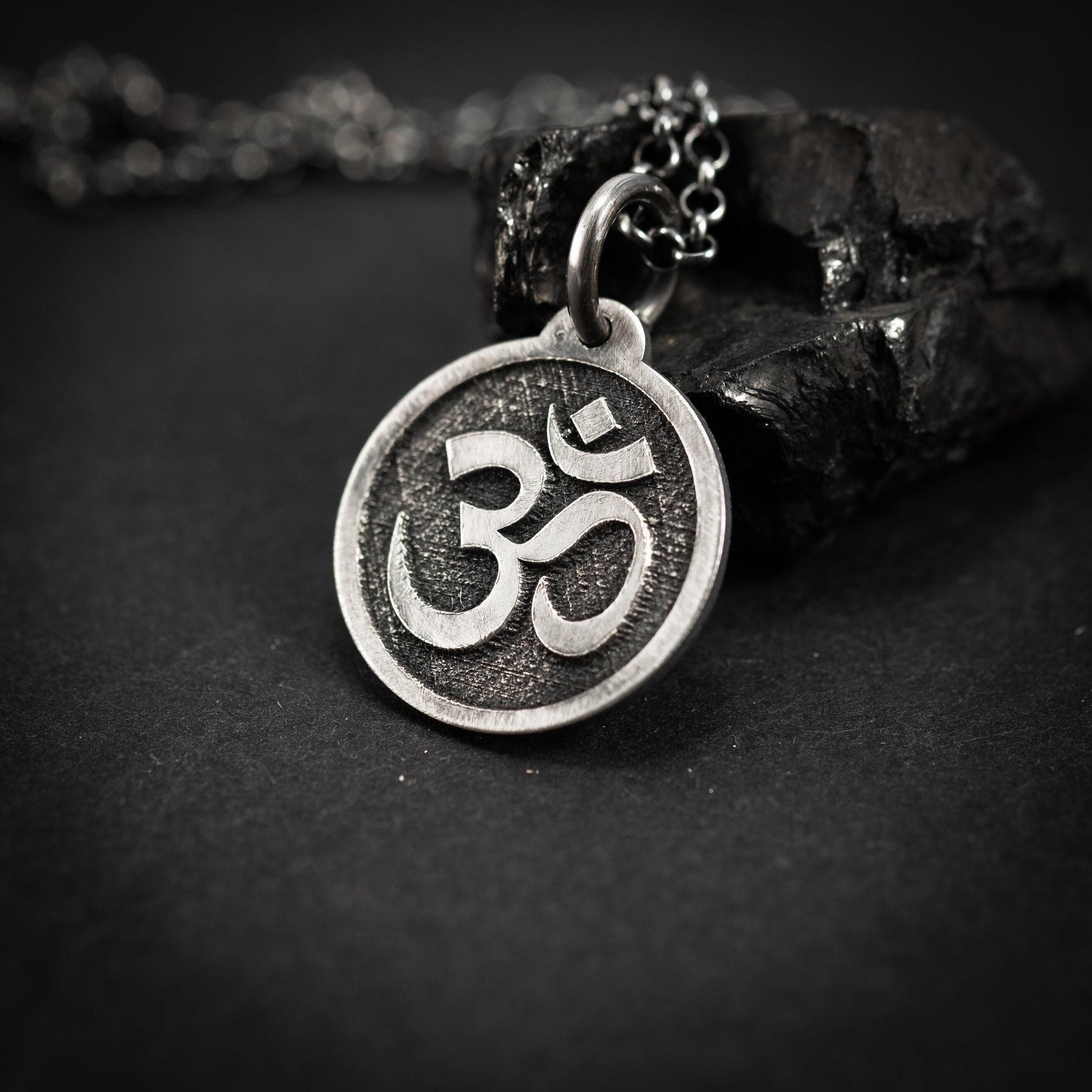 Om Silver Yoga Pendant Necklace, Buddhist Spiritual Jewelry, Meditation Gift for Him or Her