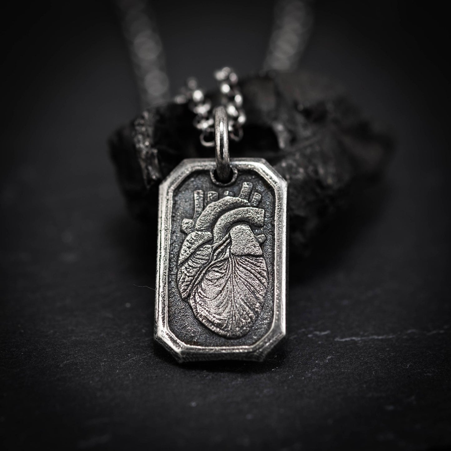 Silver Anatomical Human Heart Pendant Necklace, Rustic Oxidized Silver Jewelry, Unique Gift for men, Anatomy Lovers gift