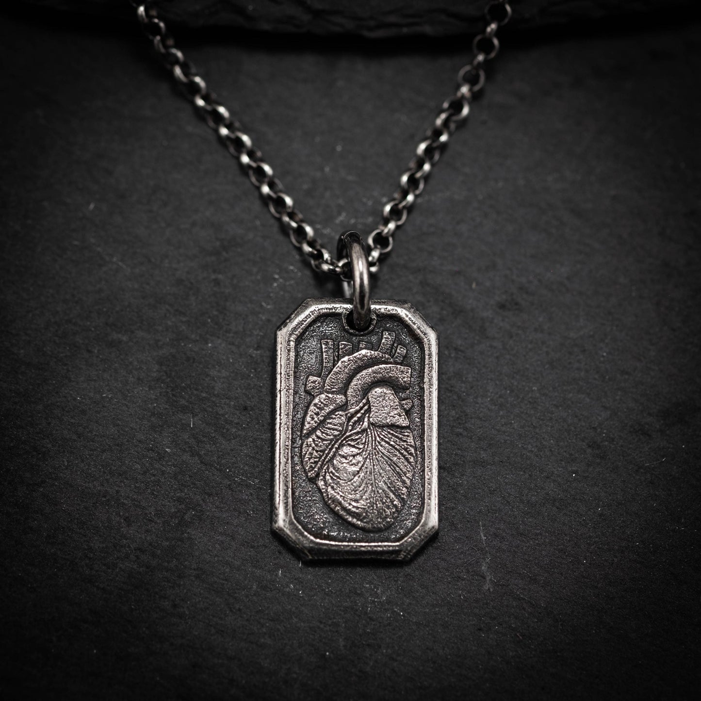 Silver Anatomical Human Heart Pendant Necklace, Rustic Oxidized Silver Jewelry, Unique Gift for men, Anatomy Lovers gift