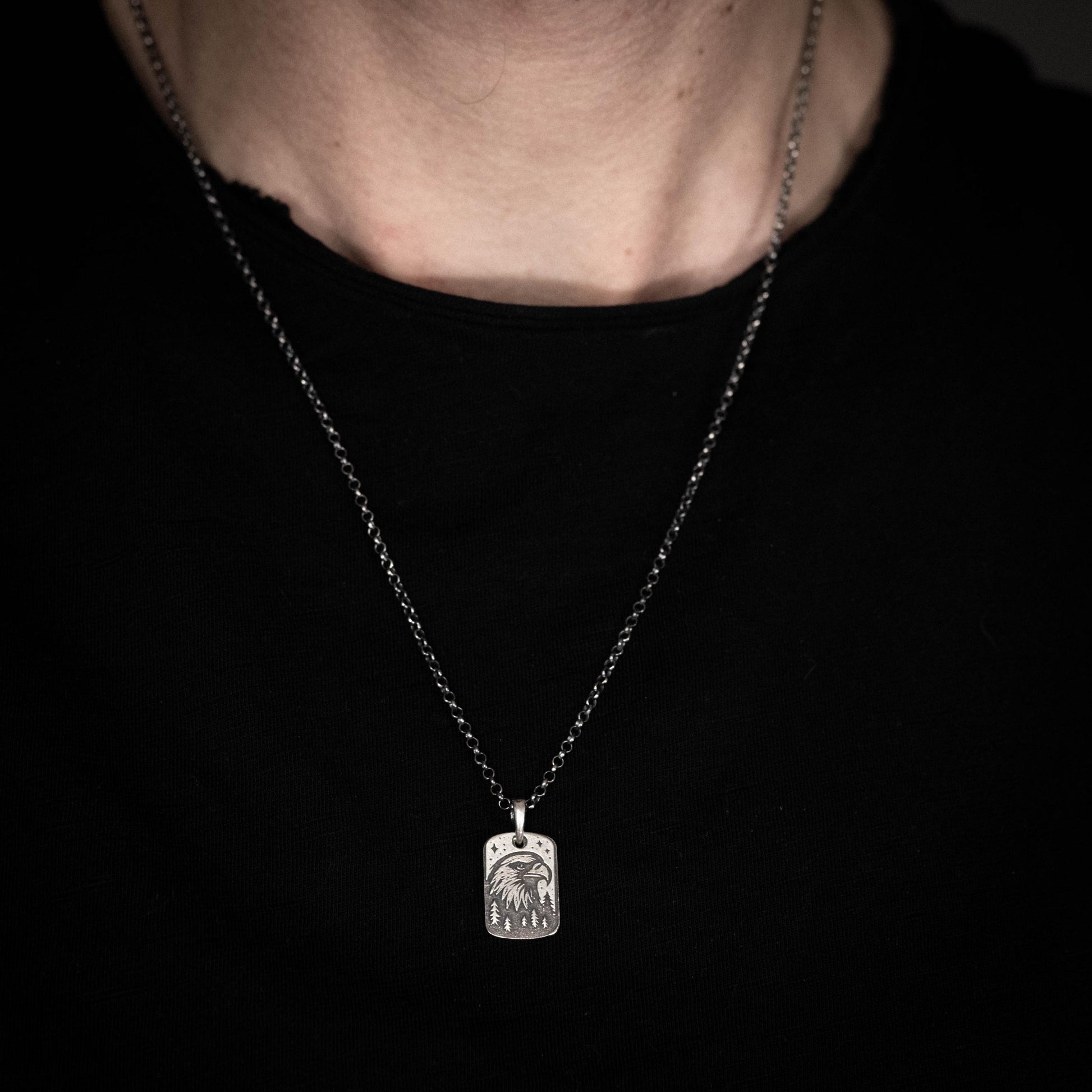Silver American Eagle silver Rustic pendant necklace, Handmade men bird jewelry, husband men gift,