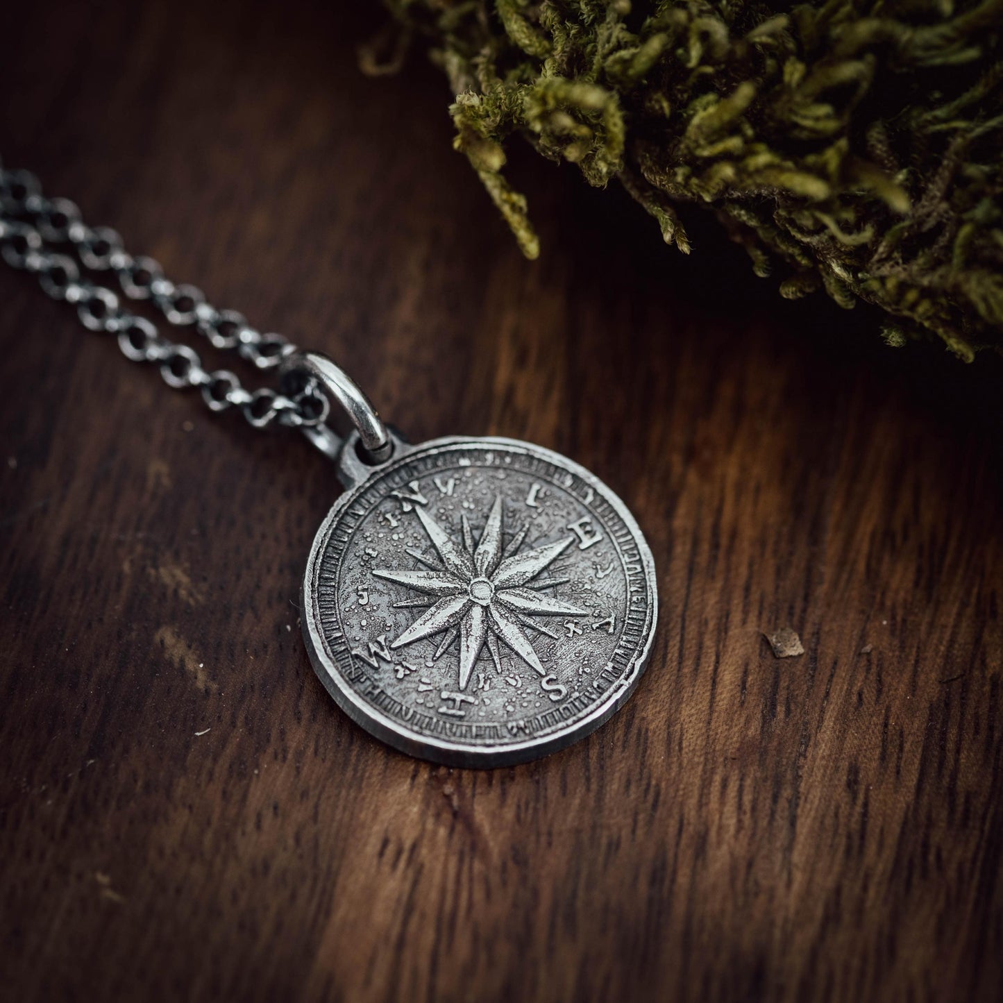 Mens Silver Compass necklace pendant, Rustic Travel jewelry for men, Nautical Adventure Gift