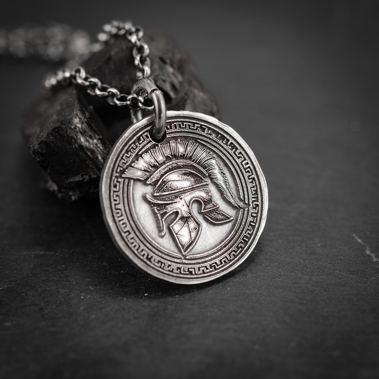 Mens Spartan Sterling Silver Warrior Pendant, Protection amulet Mens Greek helmet necklace, Husband gift, encouragement mens gift