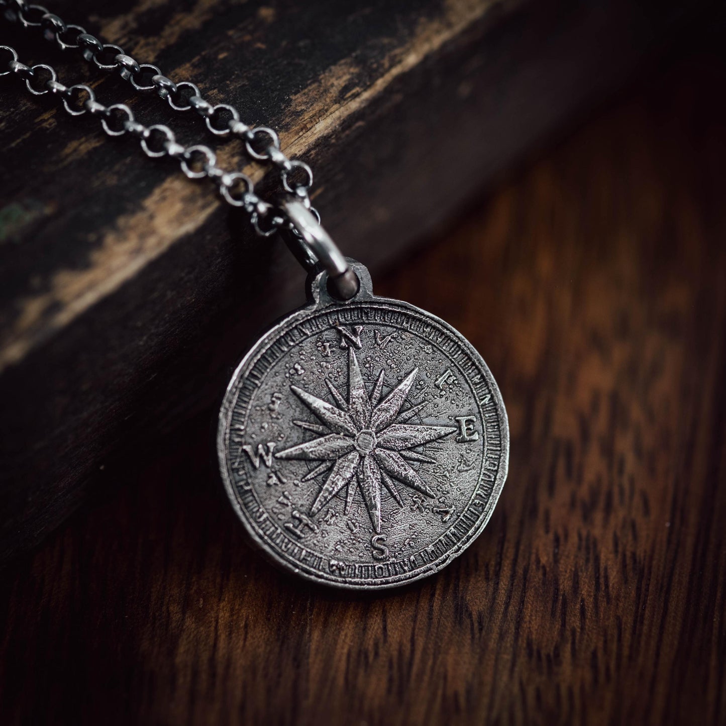 Mens Silver Compass necklace pendant, Rustic Travel jewelry for men, Nautical Adventure Gift