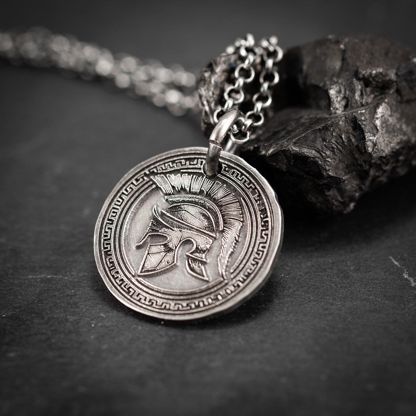 Mens Spartan Sterling Silver Warrior Pendant, Protection amulet Mens Greek helmet necklace, Husband gift, encouragement mens gift
