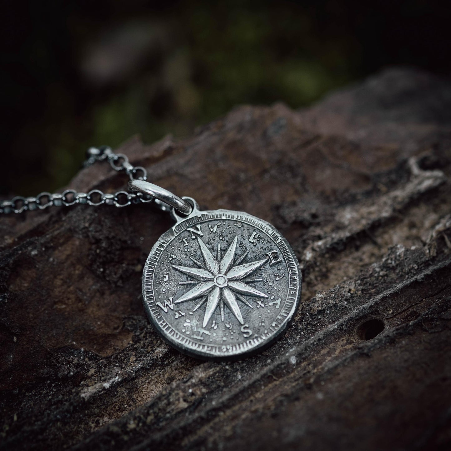Mens Silver Compass necklace pendant, Rustic Travel jewelry for men, Nautical Adventure Gift