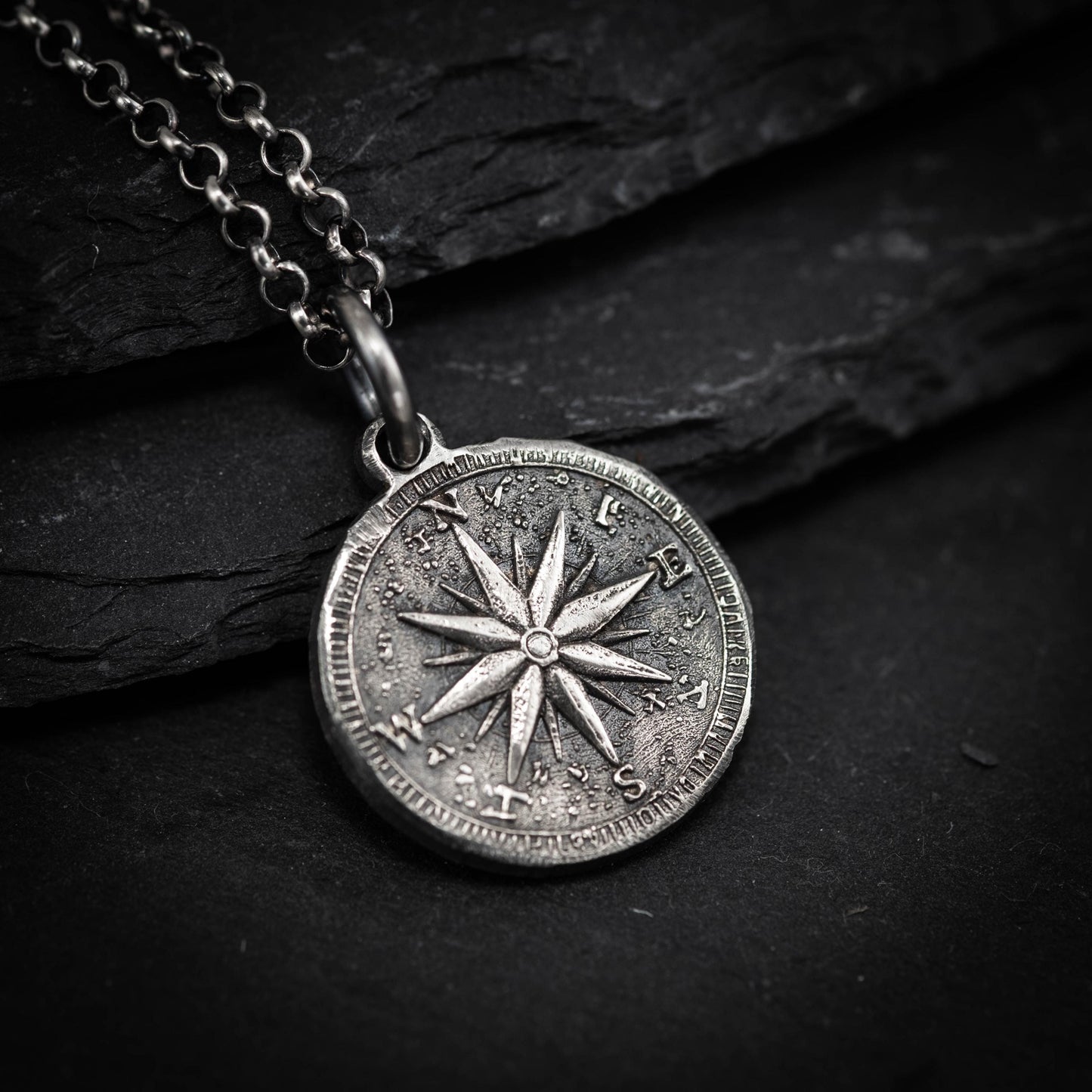 Mens Silver Compass necklace pendant, Rustic Travel jewelry for men, Nautical Adventure Gift