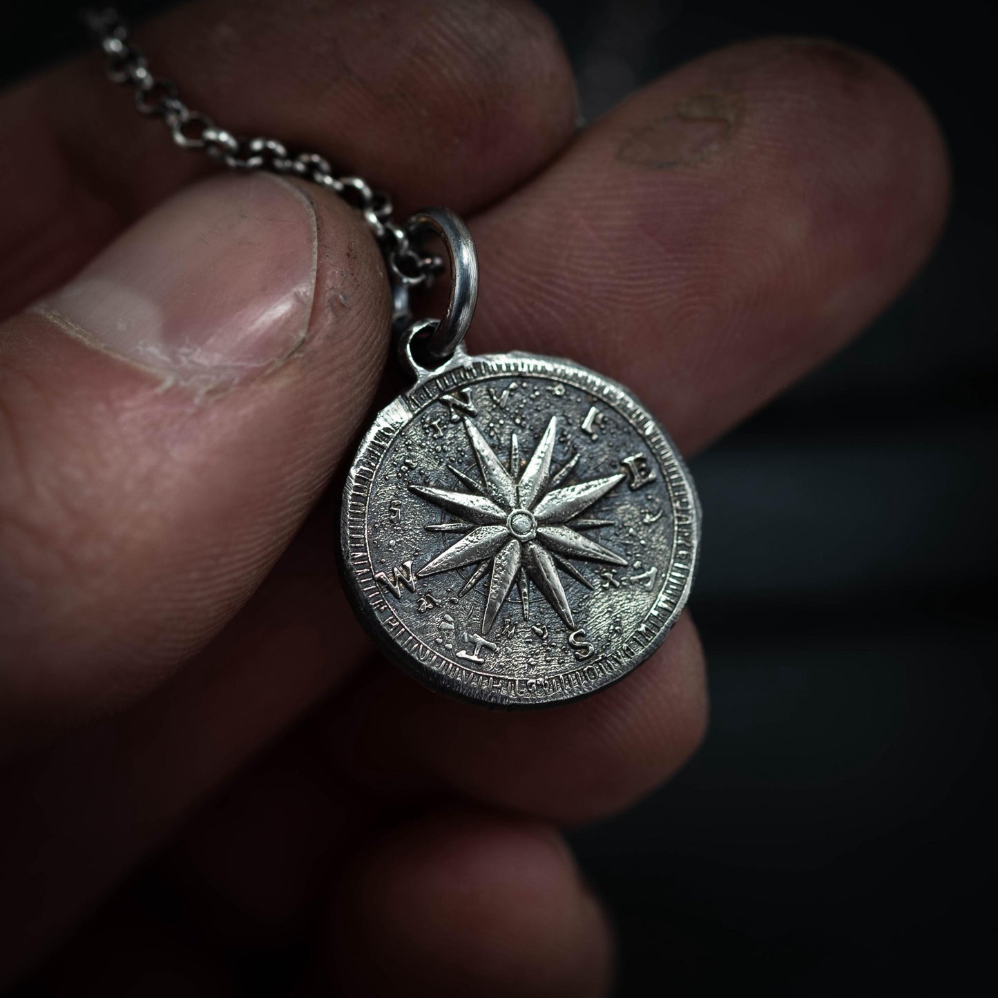 Mens Silver Compass necklace pendant, Rustic Travel jewelry for men, Nautical Adventure Gift