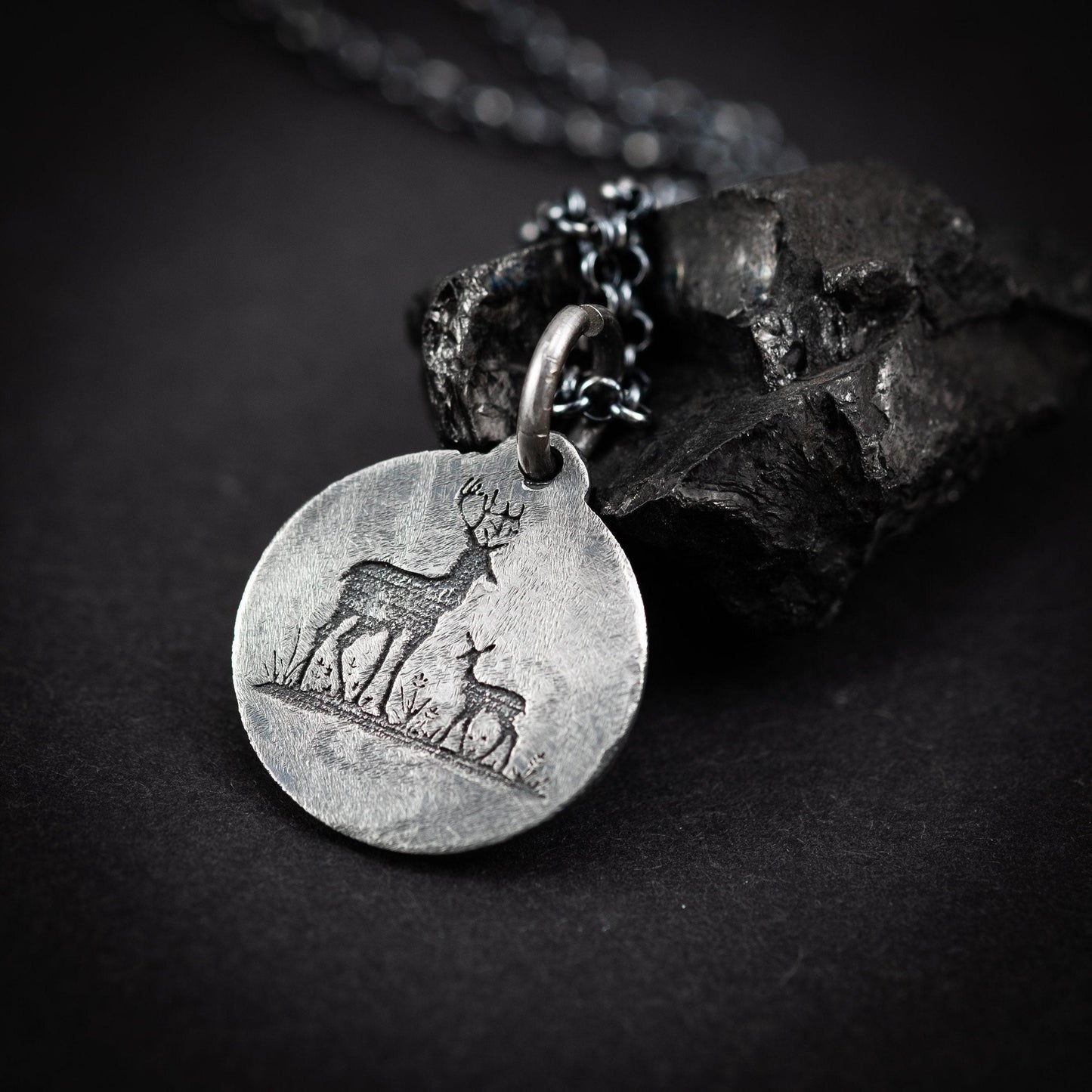 Rustic Silver Deer Pendant necklace, Oxidized handmade personalized Custom jewelry for men or women