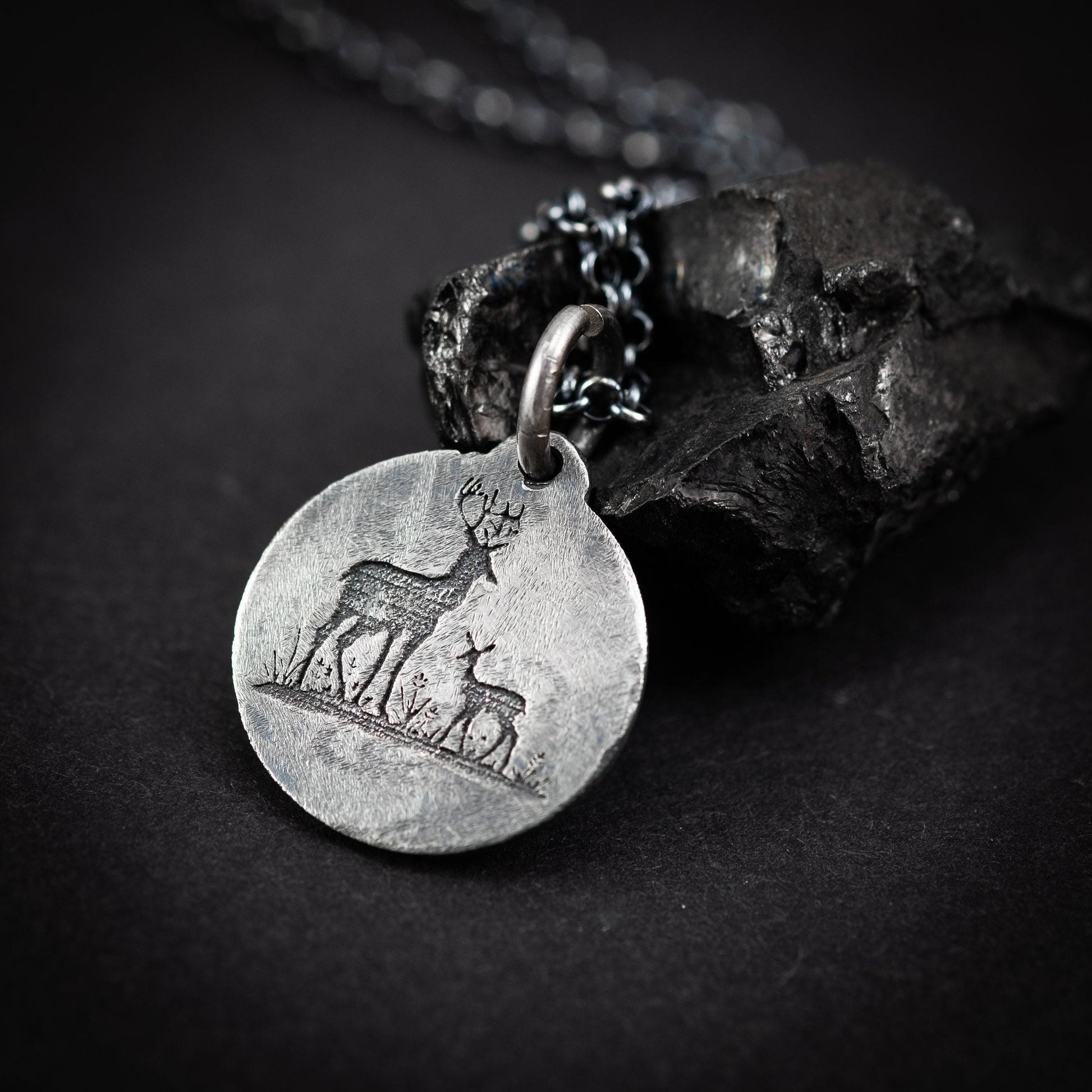 Rustic Silver Deer Pendant necklace, Oxidized handmade personalized Custom jewelry for men or women