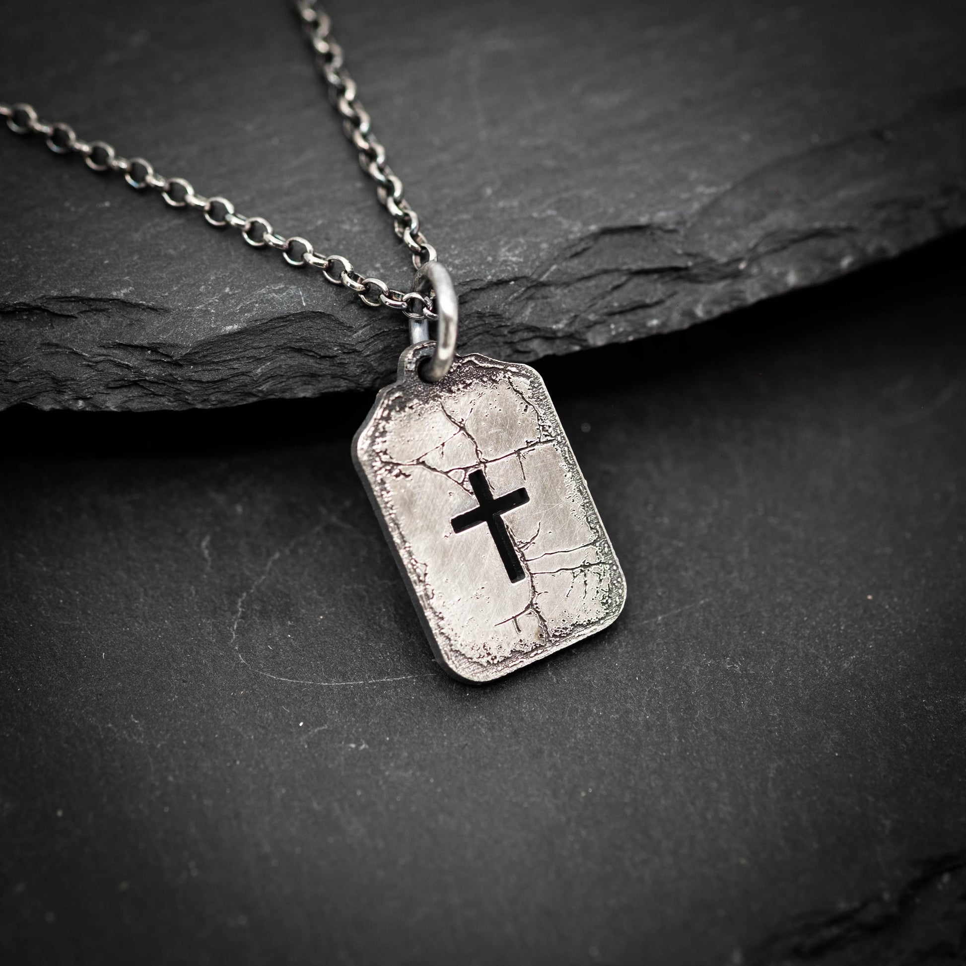 Silver Cross Mens Christian Dog Tag Necklace, Christmas gifts, Strength pendant necklace, Christian gifts, Handmade jewelry, Boyfriend gift,