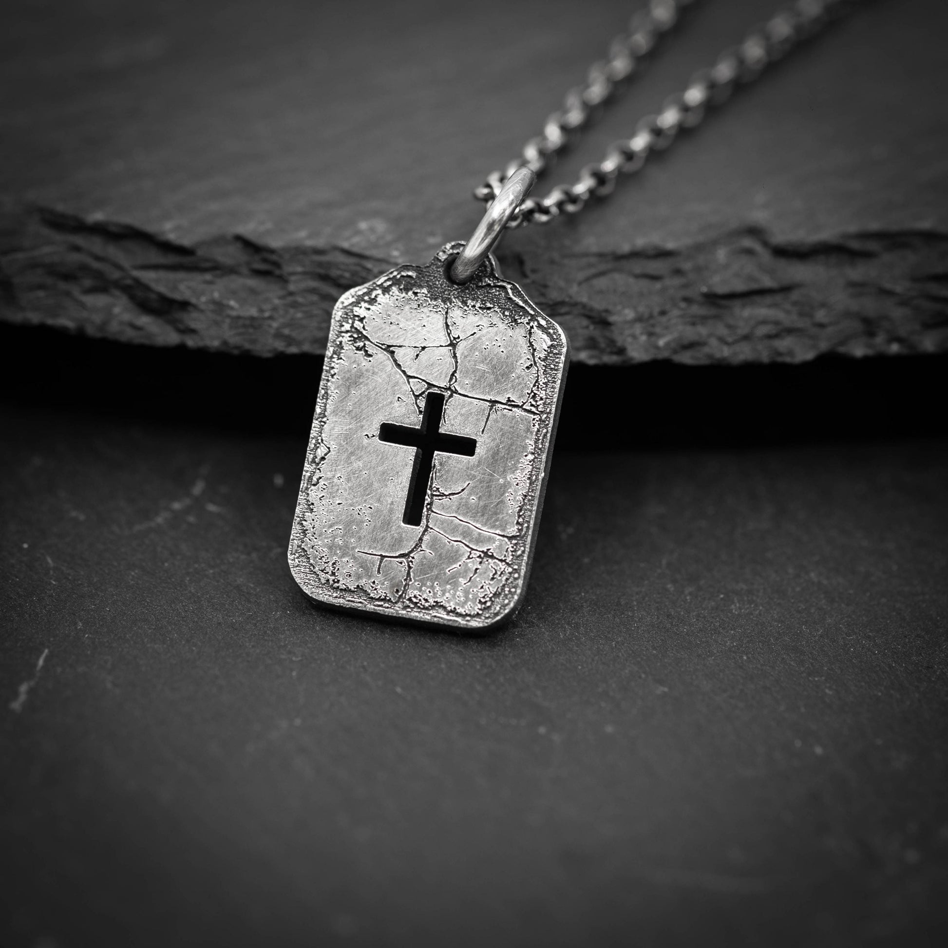 Silver Cross Mens Christian Dog Tag Necklace, Christmas gifts, Strength pendant necklace, Christian gifts, Handmade jewelry, Boyfriend gift,