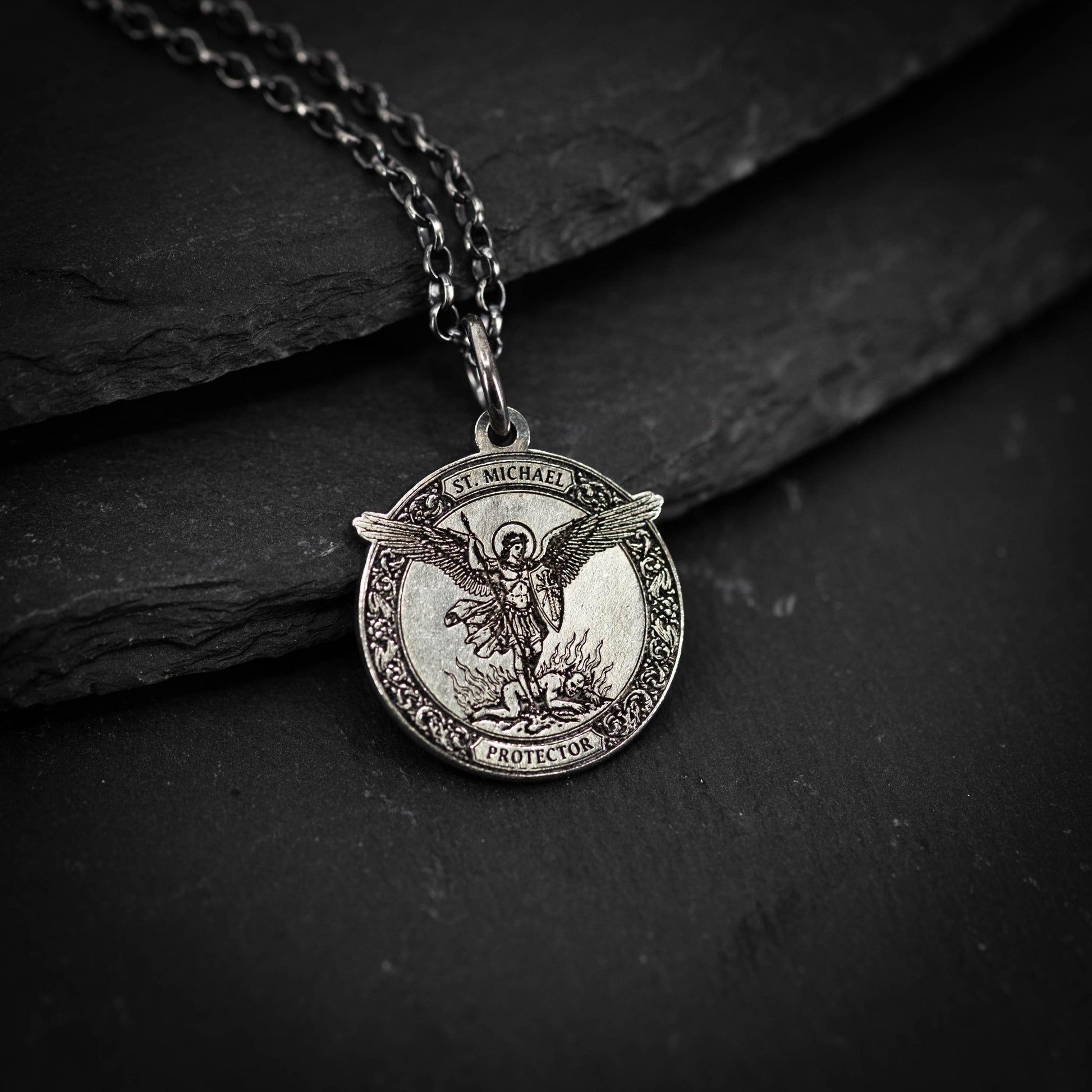 Silver St. Michael the Archangel Silver Necklace, Personalized Men's Handmade Religious Jewelry, Protection Amulet Pendant, Christian Gift