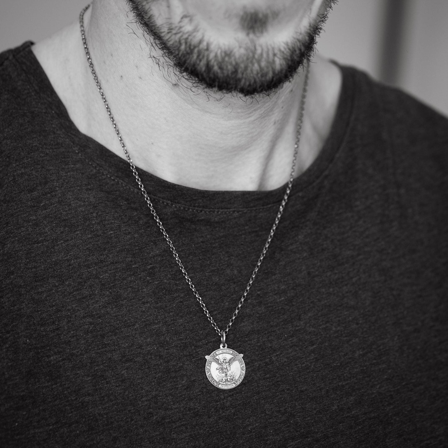 Silver St. Michael the Archangel Silver Necklace, Personalized Men's Handmade Religious Jewelry, Protection Amulet Pendant, Christian Gift