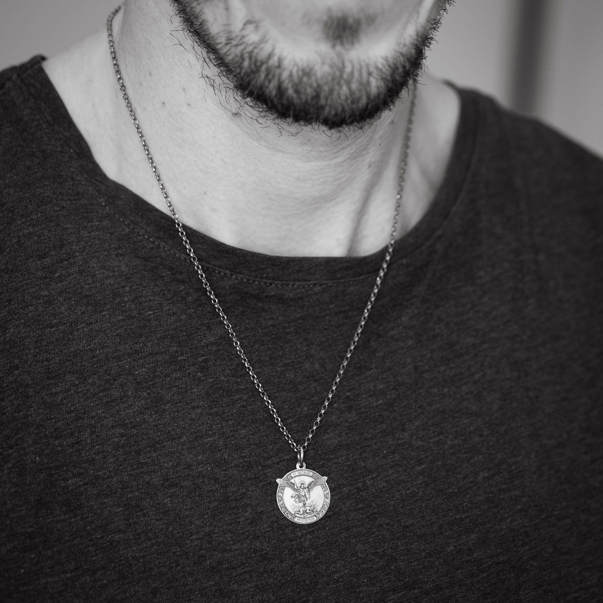 Silver St. Michael the Archangel Silver Necklace, Personalized Men's Handmade Religious Jewelry, Protection Amulet Pendant, Christian Gift