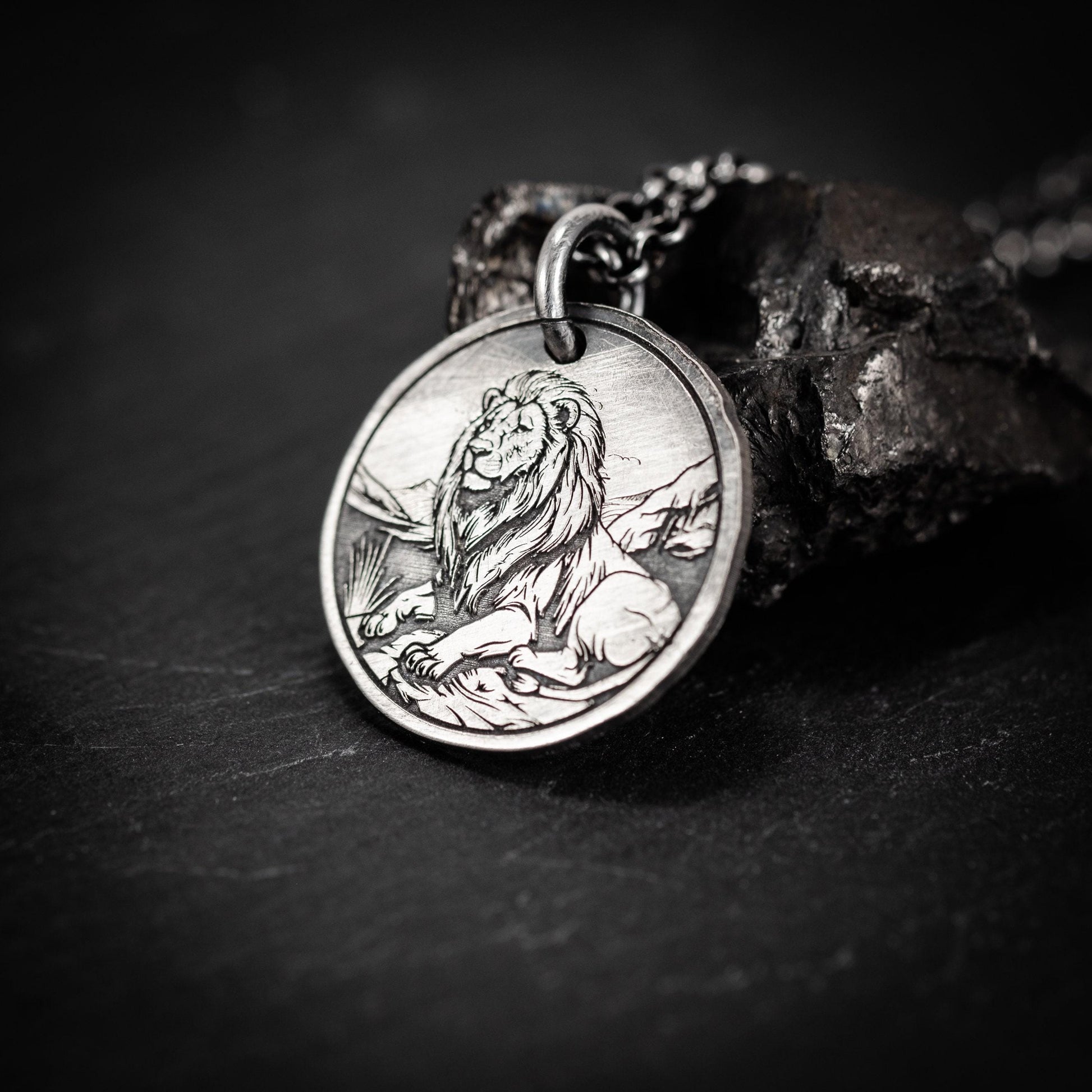 Lion Silver pendant necklace, Protection Strength amulet Leo zodiac necklace, oxidized Astrology jewelry, ,mens sterling silver gift