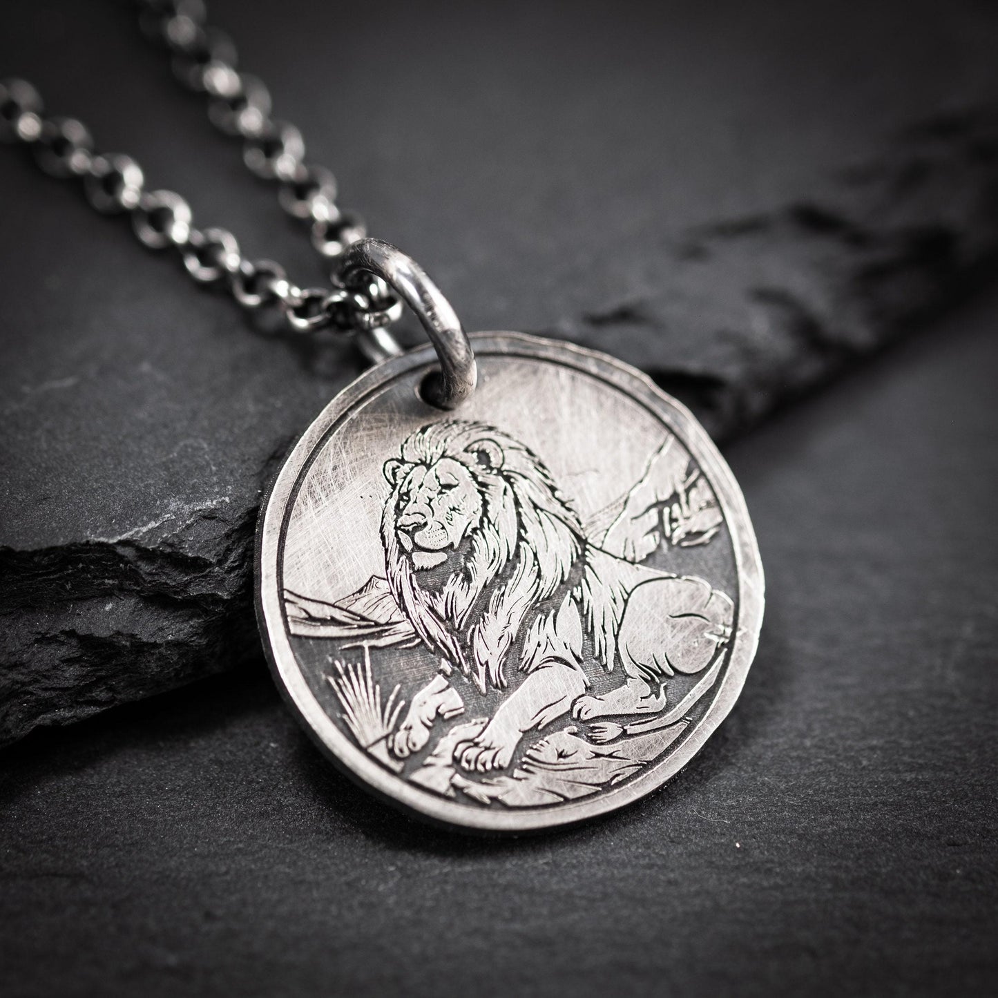 Lion Silver pendant necklace, Protection Strength amulet Leo zodiac necklace, oxidized Astrology jewelry, ,mens sterling silver gift