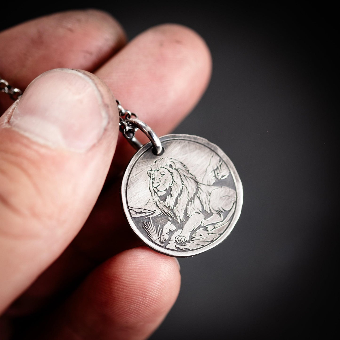 Lion Silver pendant necklace, Protection Strength amulet Leo zodiac necklace, oxidized Astrology jewelry, ,mens sterling silver gift