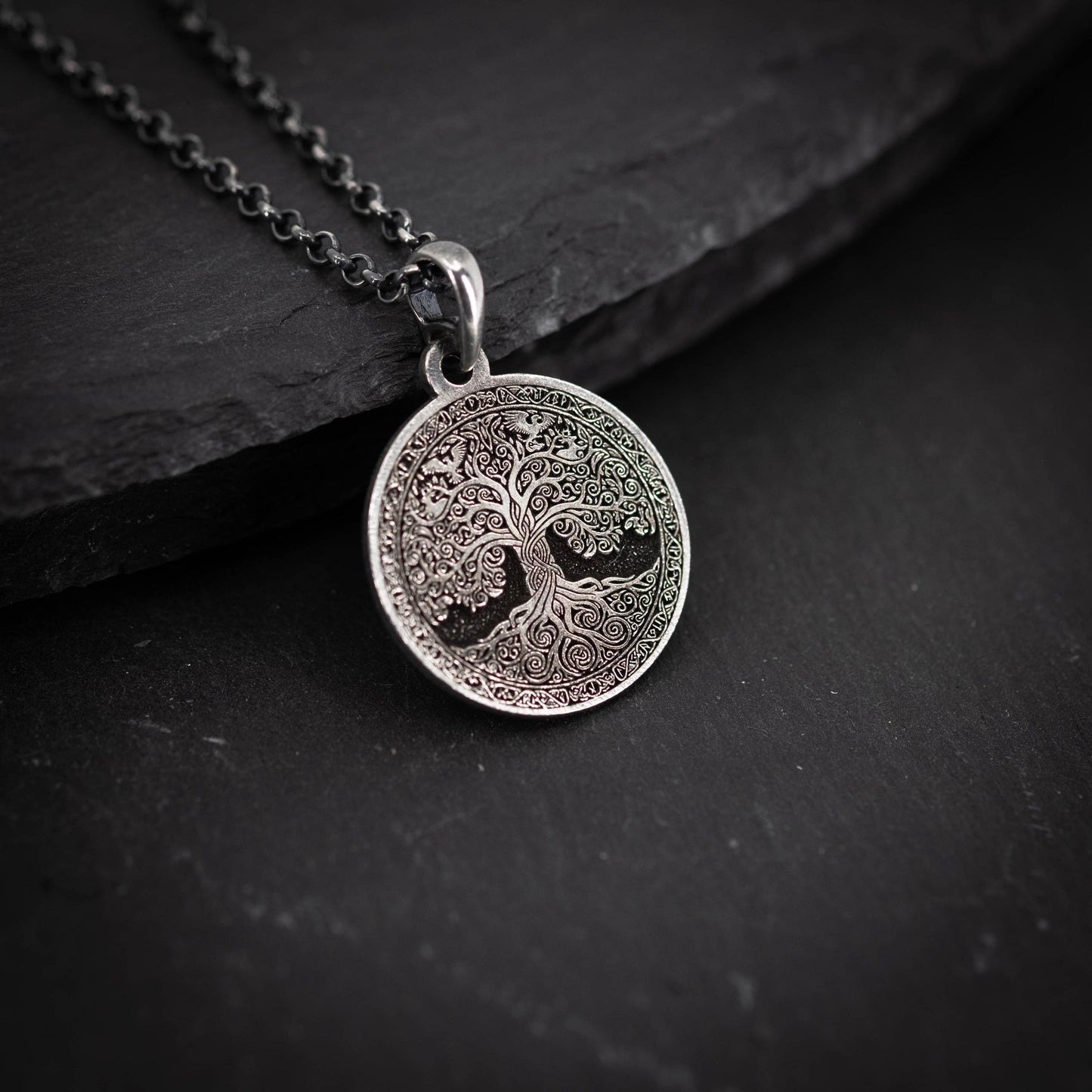 Viking Silver Tree of Life pendant necklace, Unique mens jewelry, Personalized rustic coin necklace, men gift