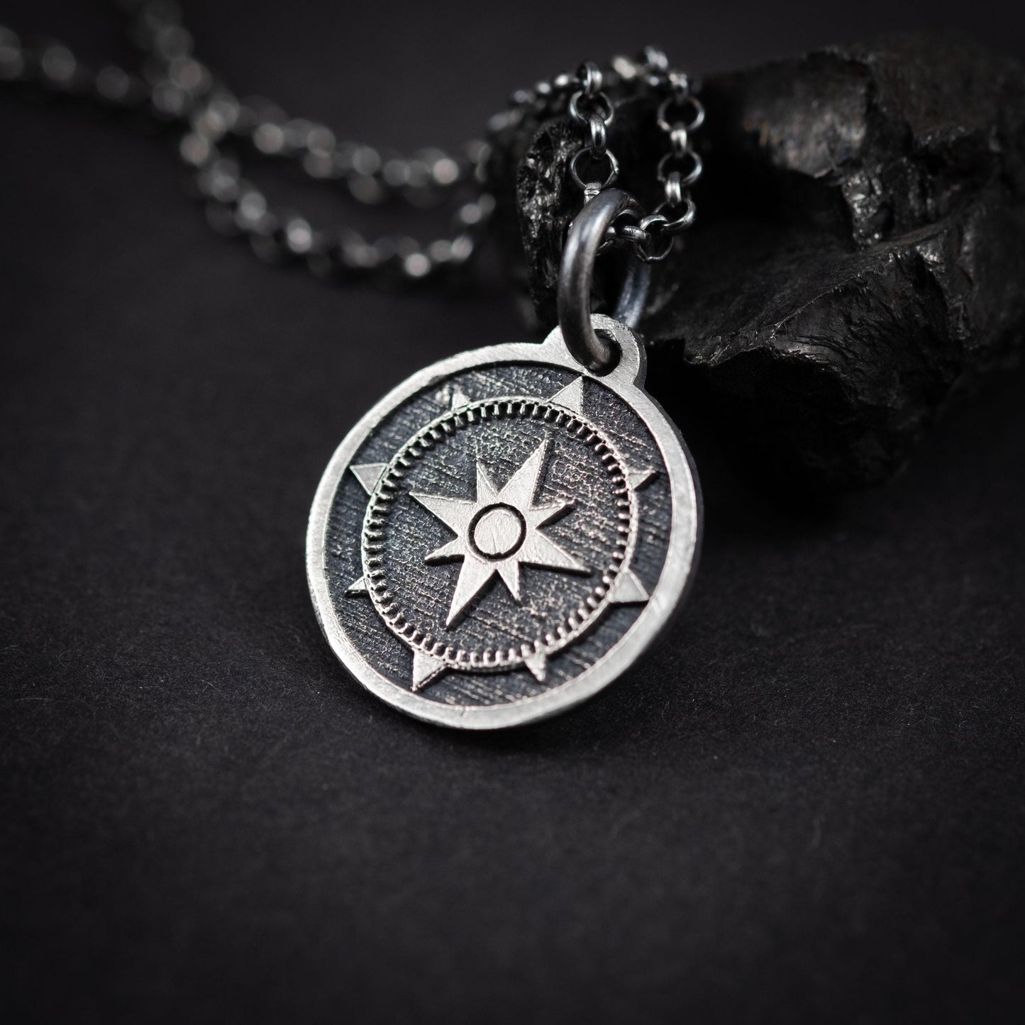 Compass Silver men's pendant necklace, Engraved Personalized Silver handmade jewelry, Unique ravel gift, anniversary gift