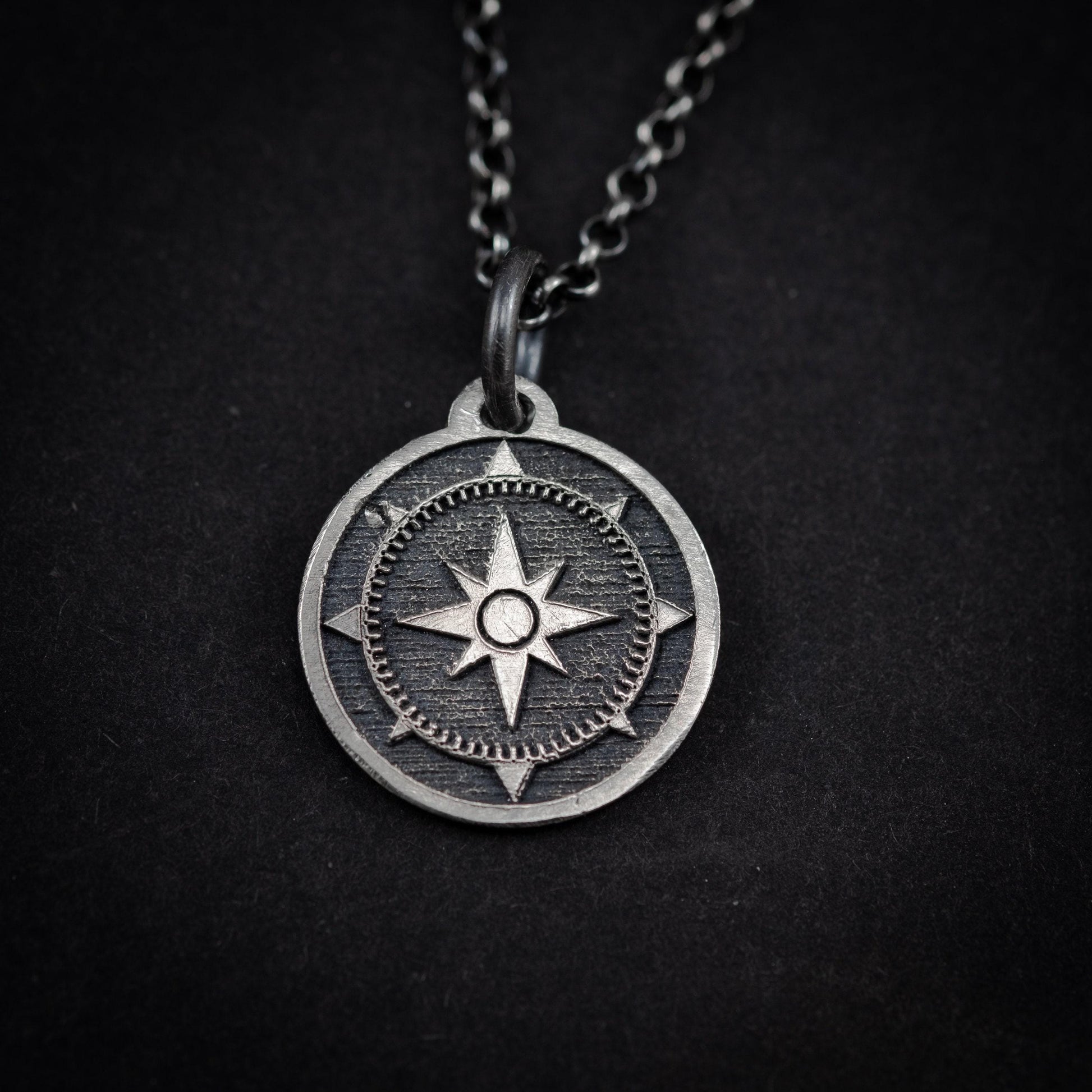 Compass Silver men's pendant necklace, Engraved Personalized Silver handmade jewelry, Unique ravel gift, anniversary gift