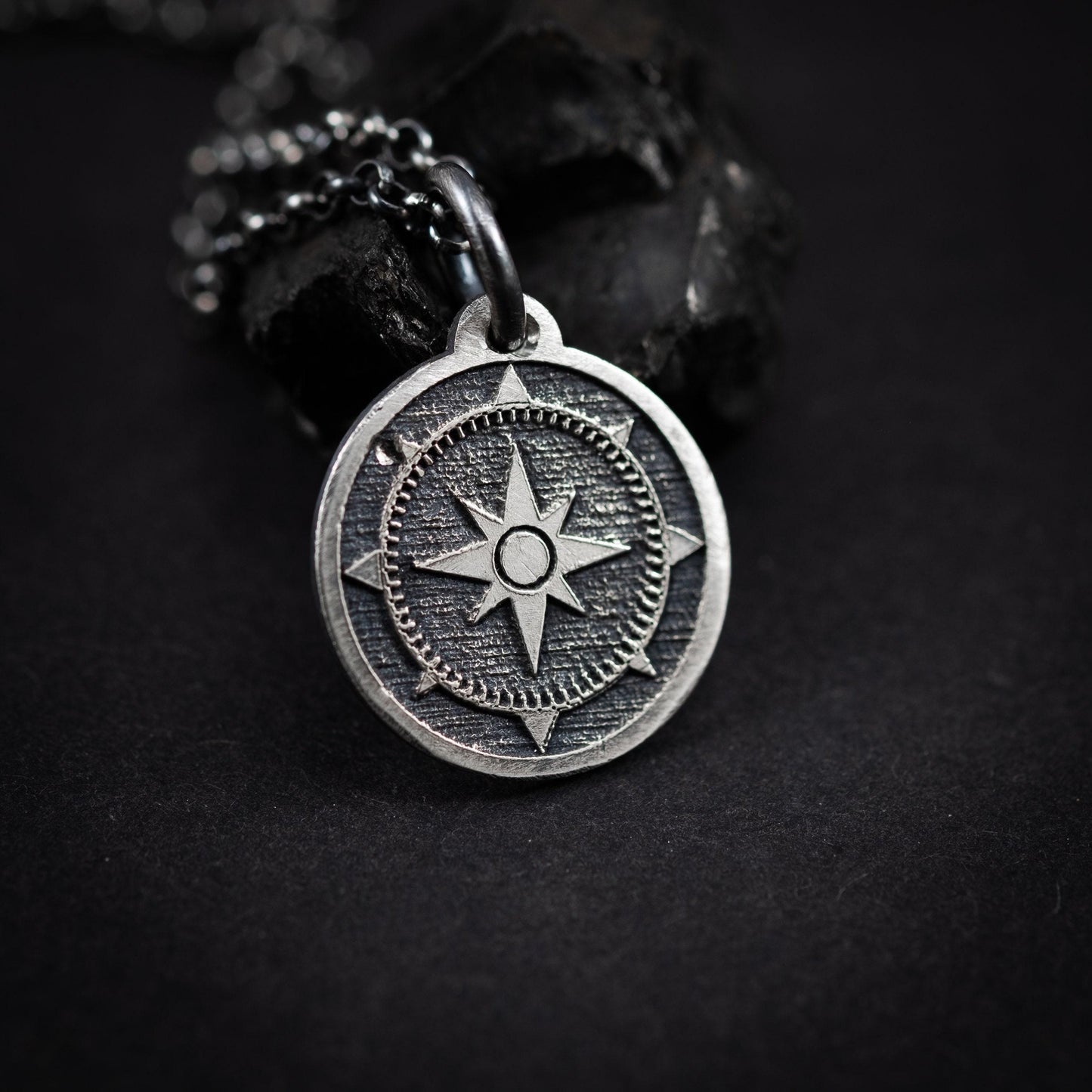 Compass Silver men's pendant necklace, Engraved Personalized Silver handmade jewelry, Unique ravel gift, anniversary gift
