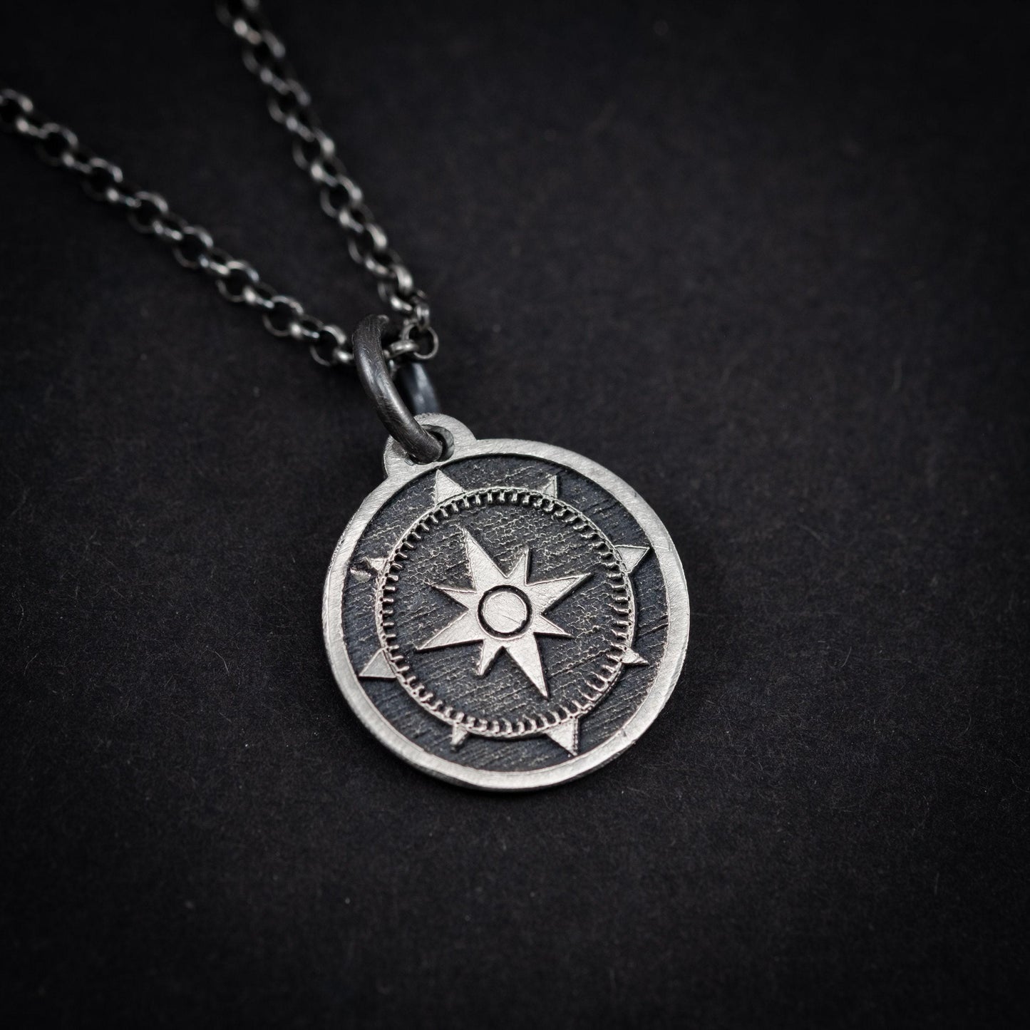 Compass Silver men's pendant necklace, Engraved Personalized Silver handmade jewelry, Unique ravel gift, anniversary gift