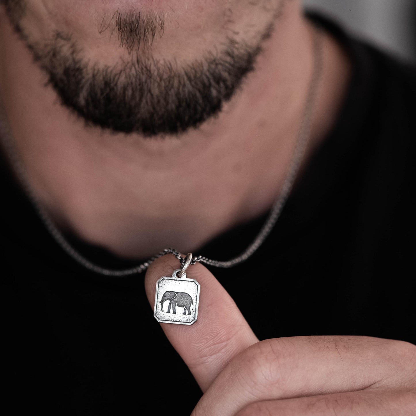 Silver Elephant Pendant Necklace – Handmade Men’s Engraved Wildlife Pendant, Wisdom & Protection Totem Jewelry, Nature Gift for Him